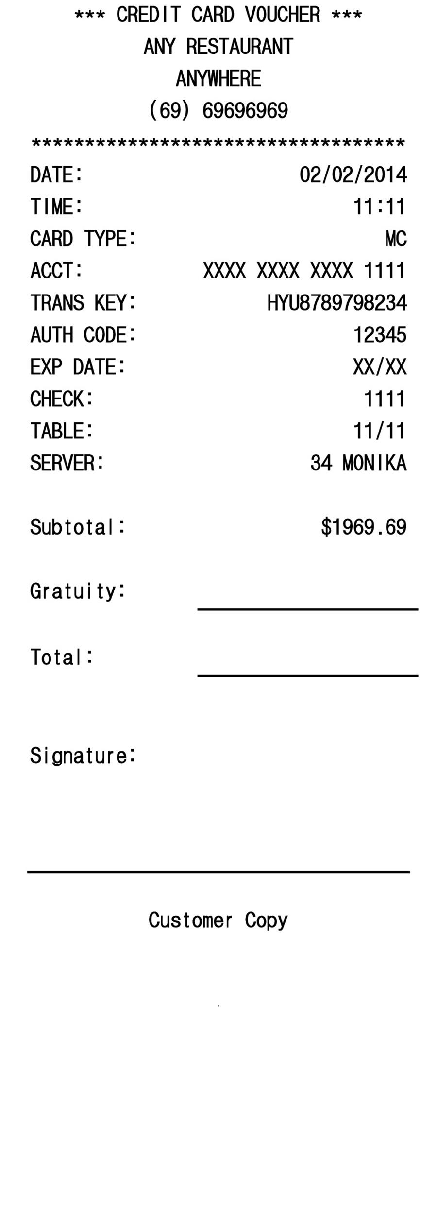 Restaurant Receipt Template