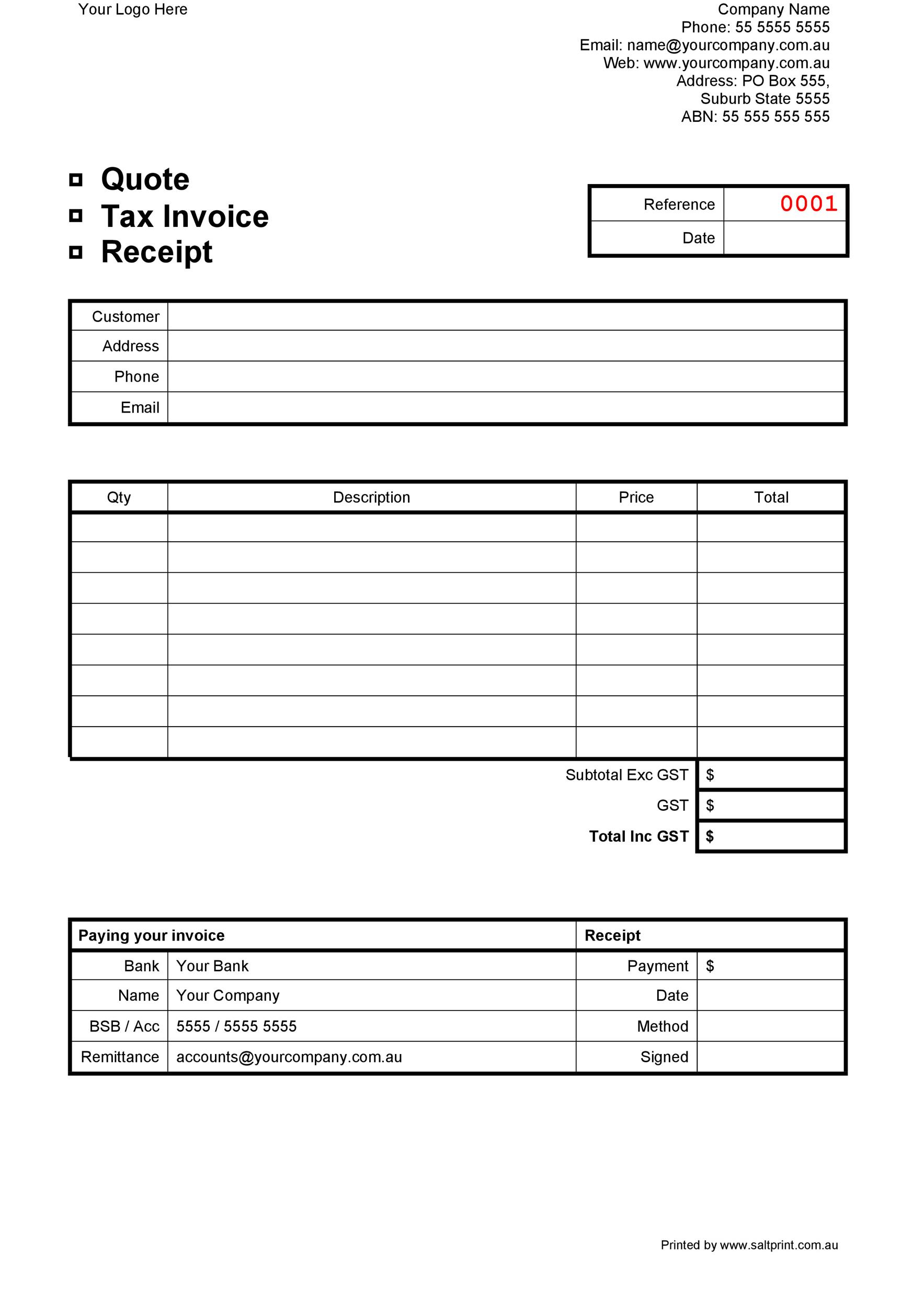 Free Printable Templates For Receipts