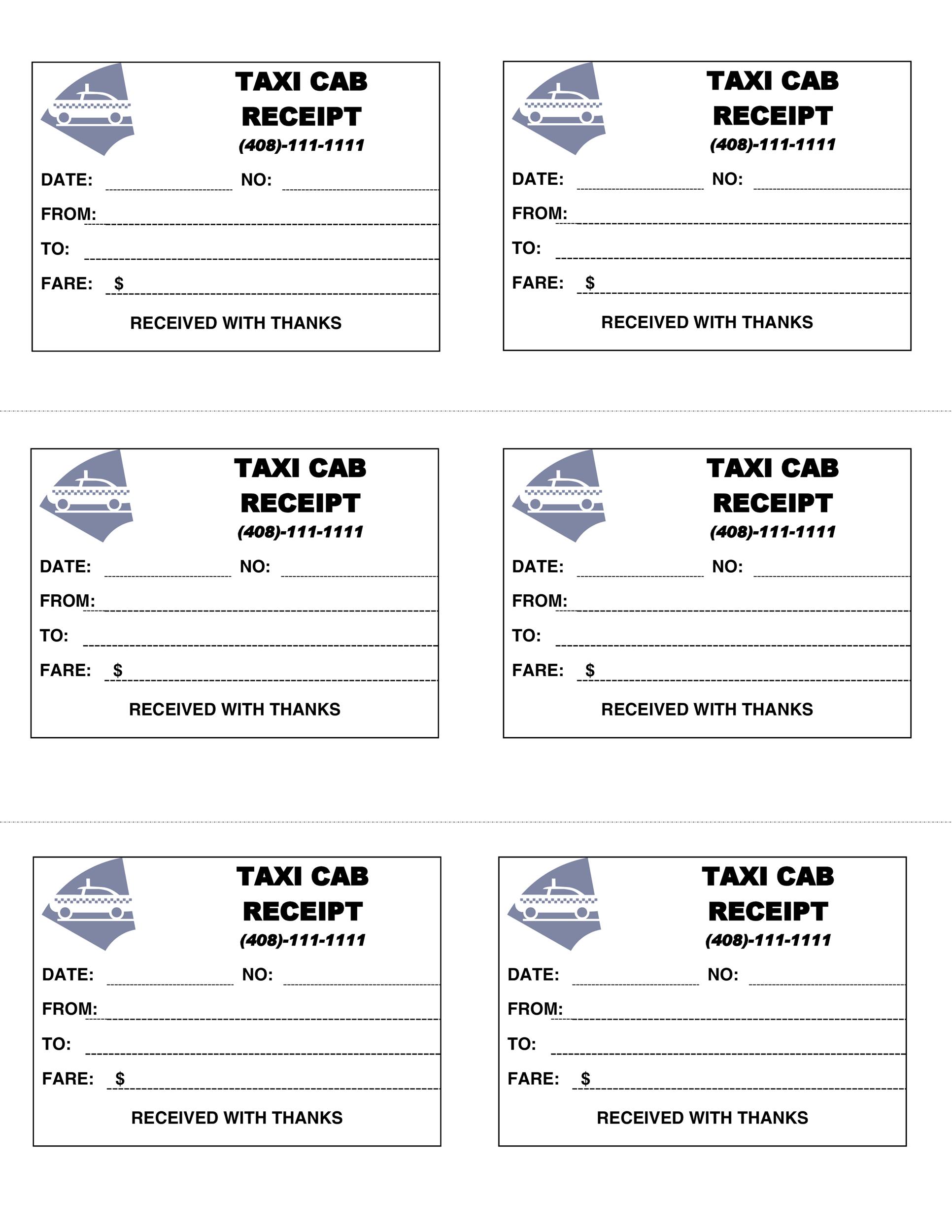 Printable Taxi Receipt Template