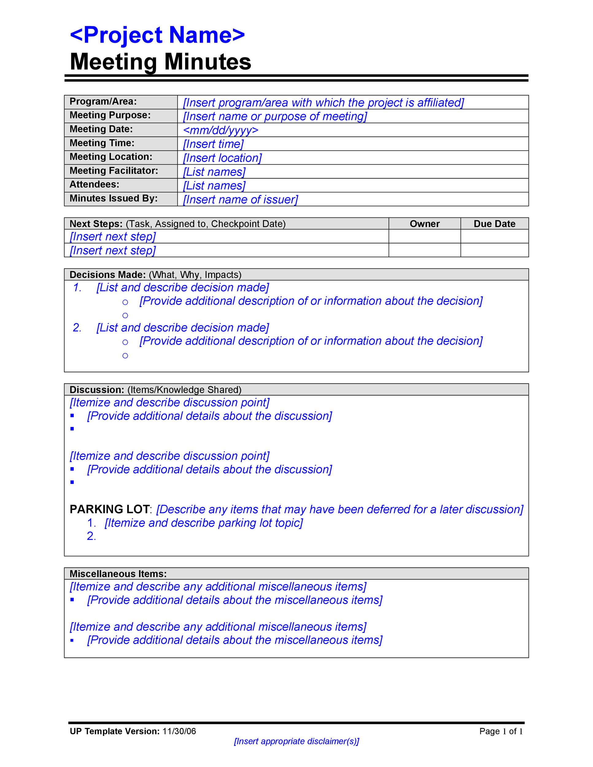 Microsoft Word Meeting Minutes Template Sample Design Layout Templates 4841