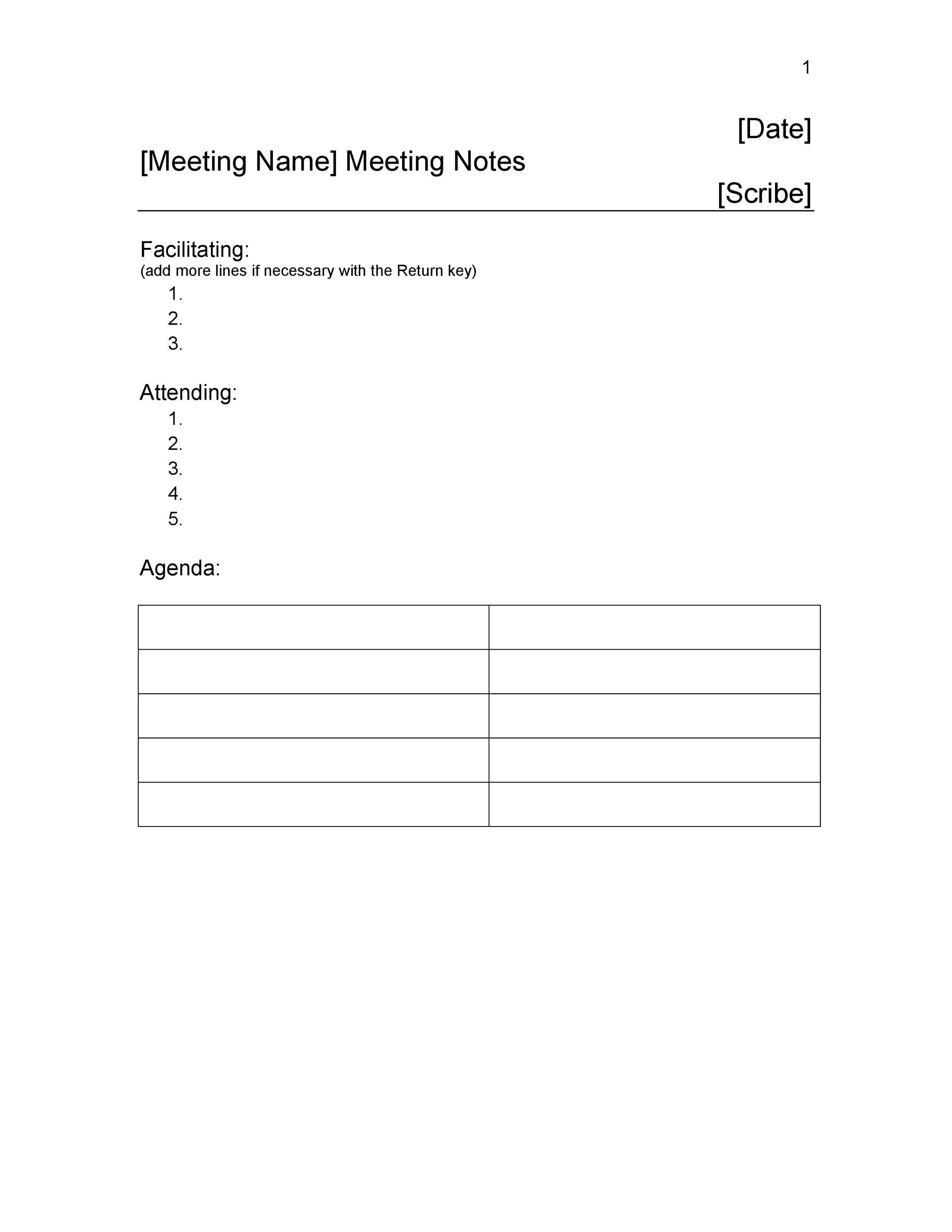 Excel Templates For Meeting Notes