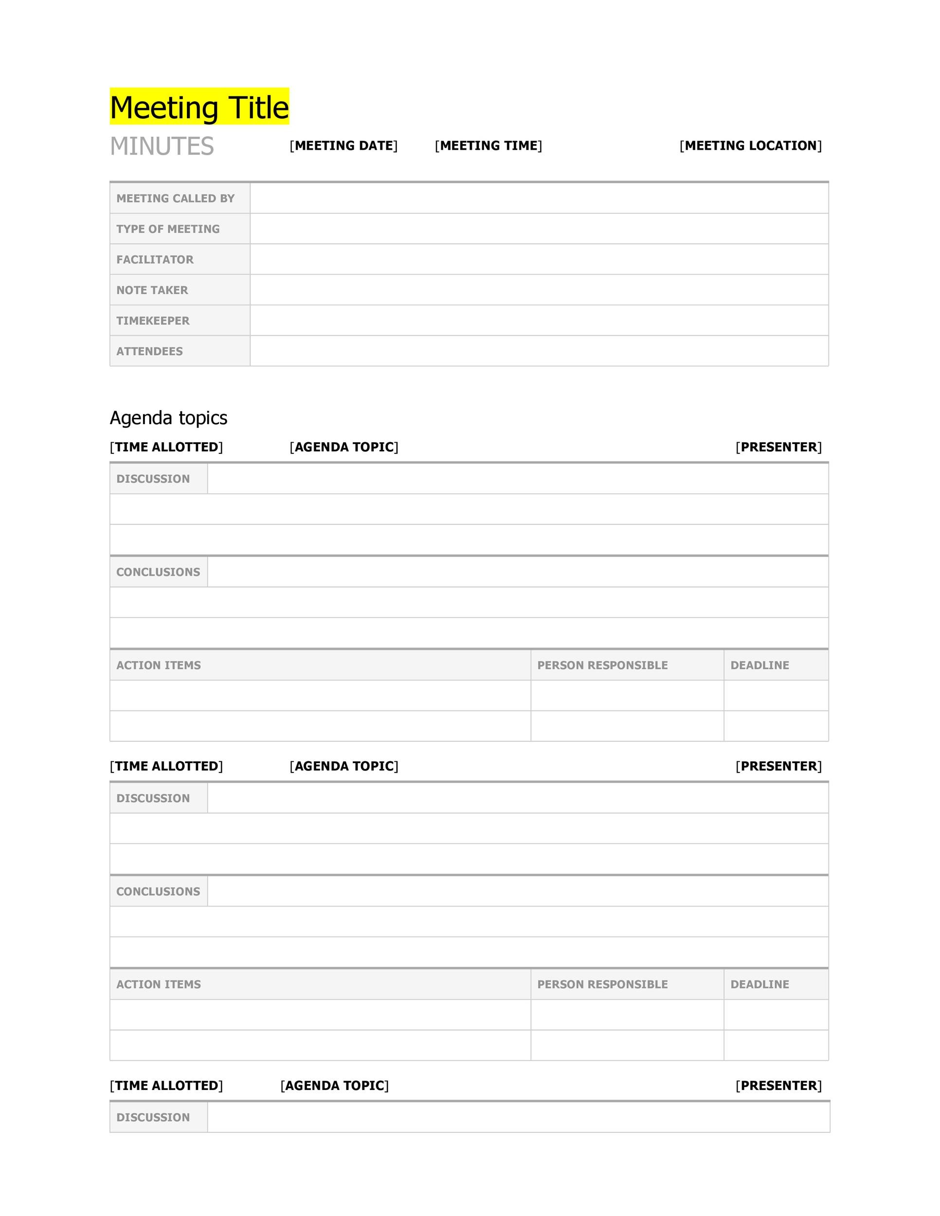 Google Sheets Meeting Minutes Template Free