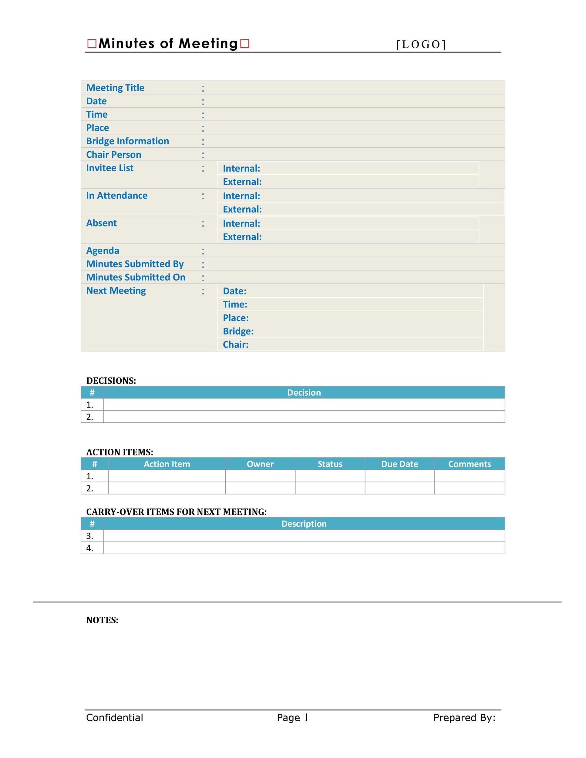 20 Handy Meeting Minutes Meeting Notes Templates