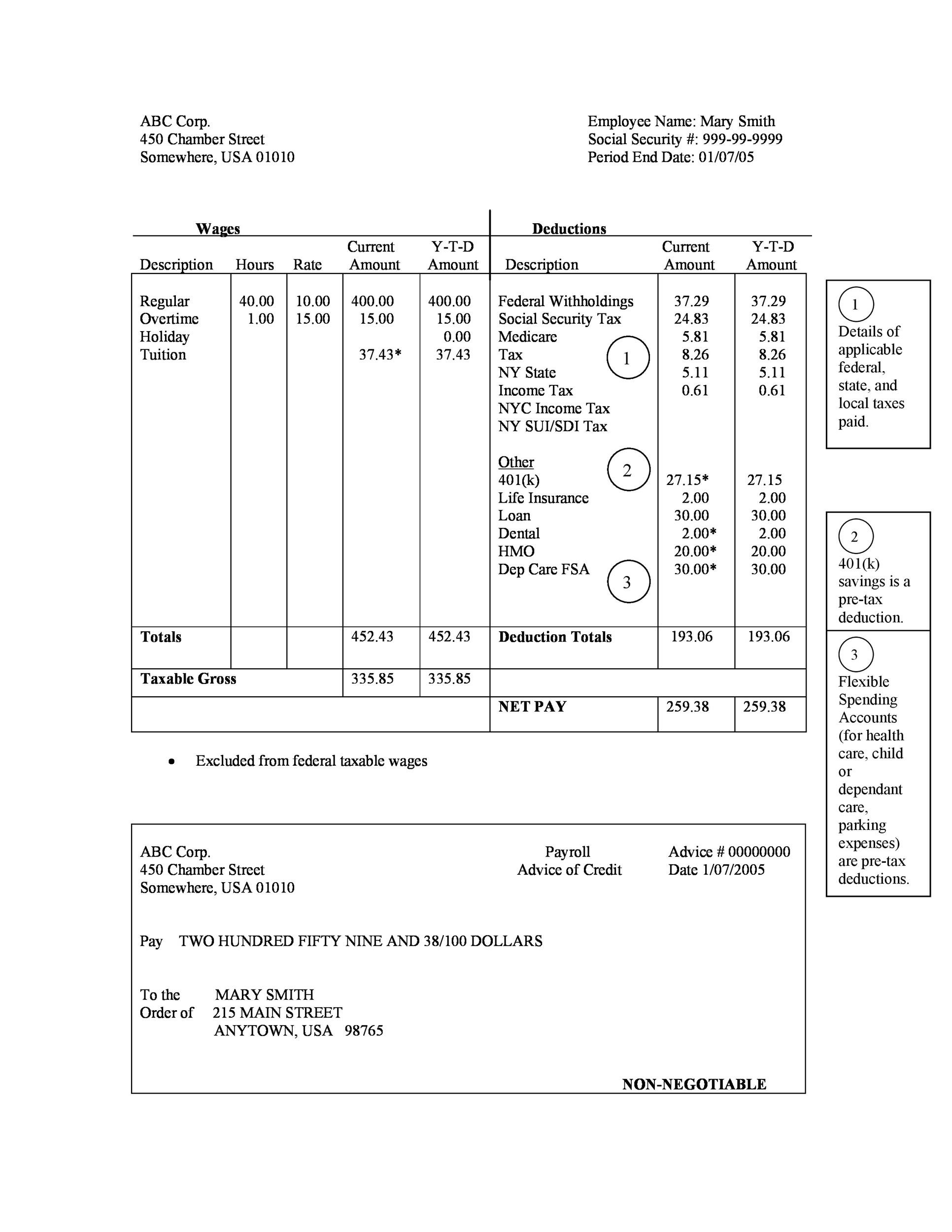 Printable Pay Stub Template For Businesses