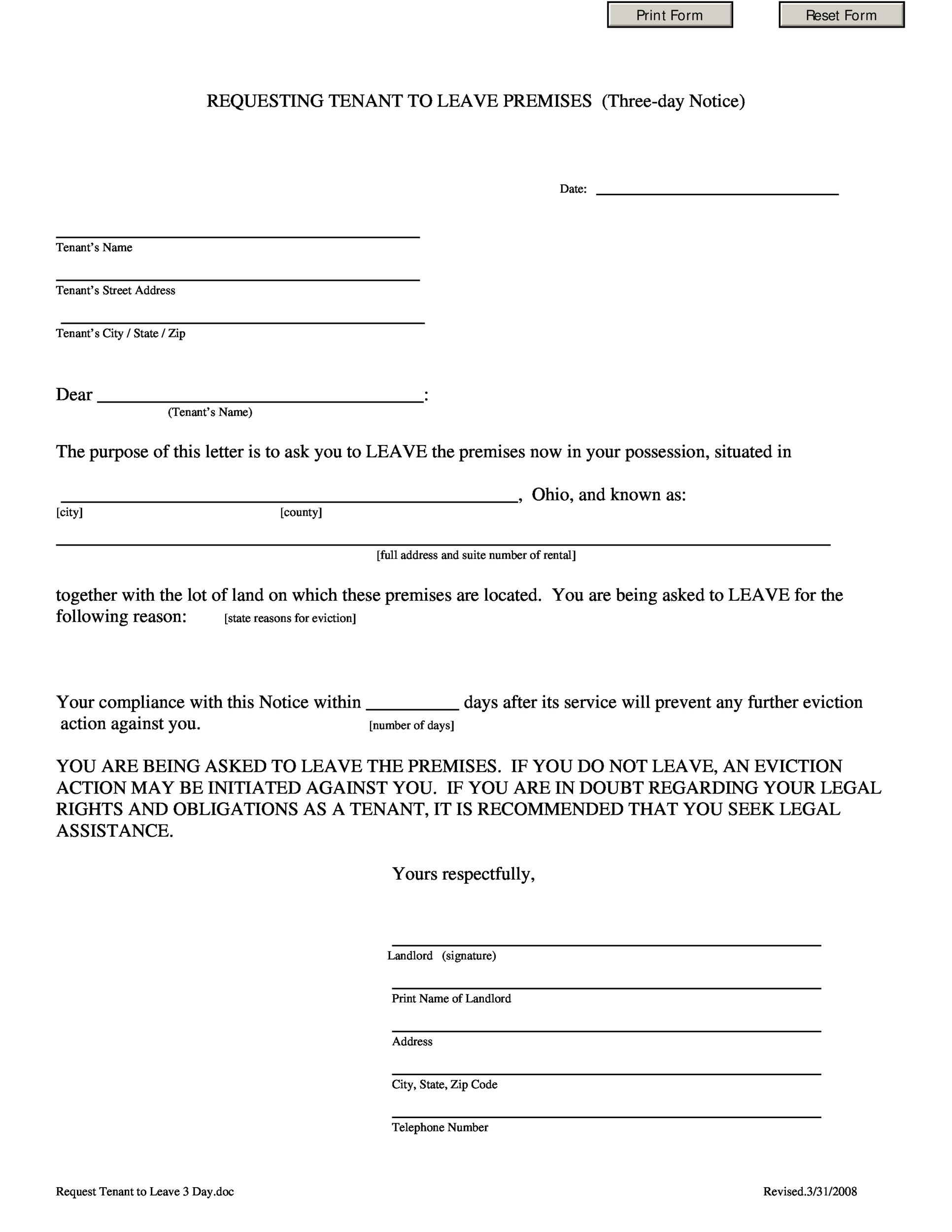 sample letter to tenant to vacate rental property