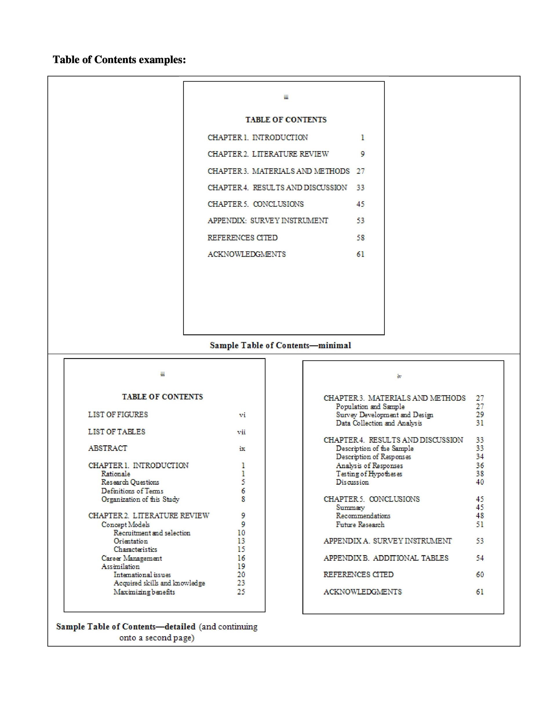 Table Contents Template