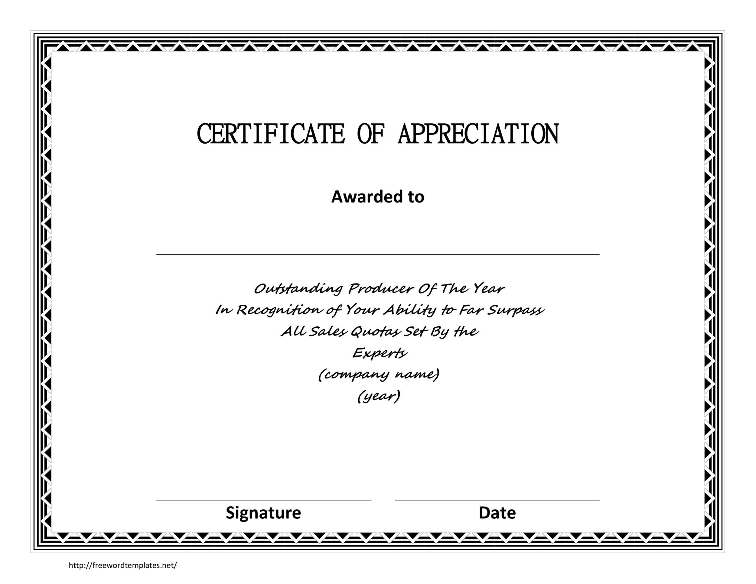 Appreciation Certificate Template Free Download Download. Certificate of Appreciation 06