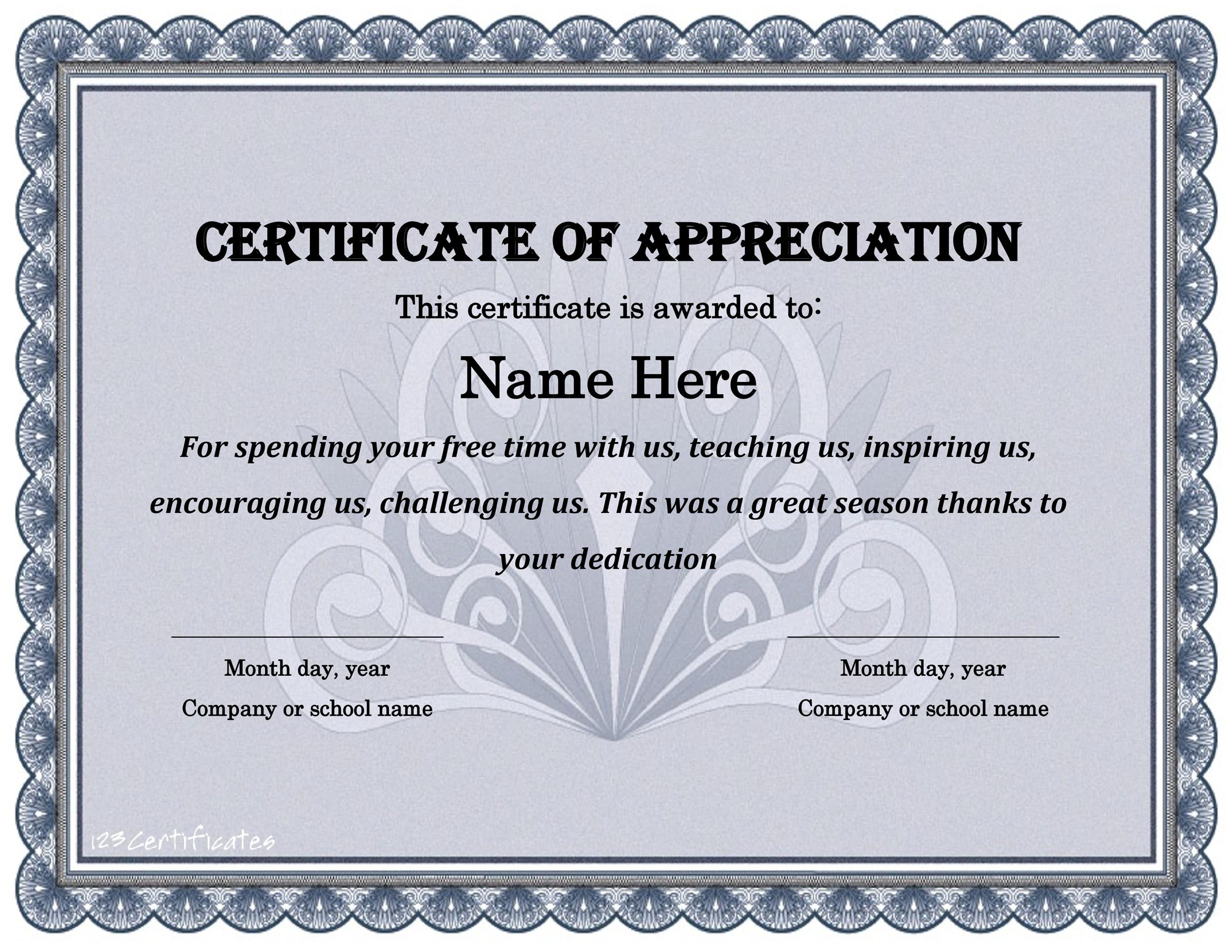 Free Certificate Of Appreciation Templates And Letters