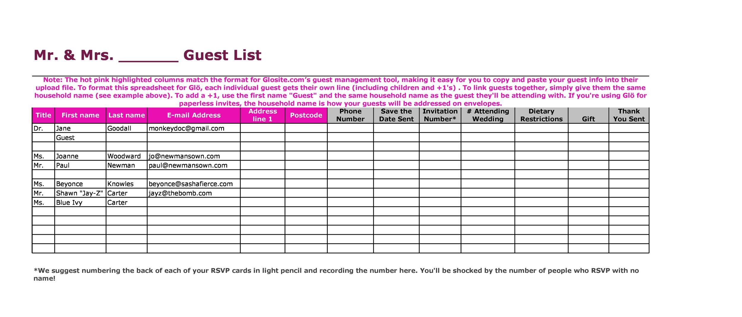Able Wedding Guest List Template