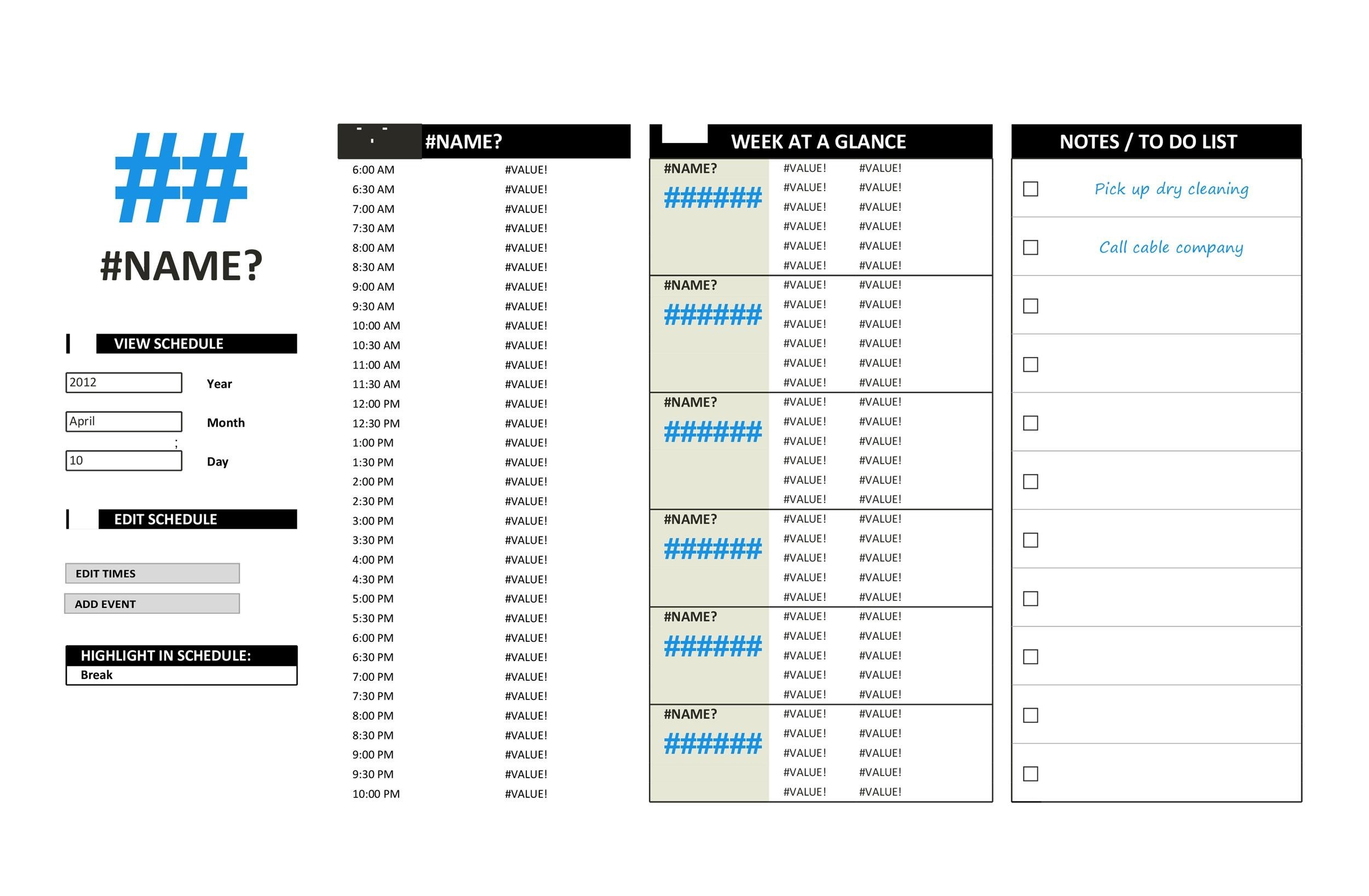 Work Schedule Chart