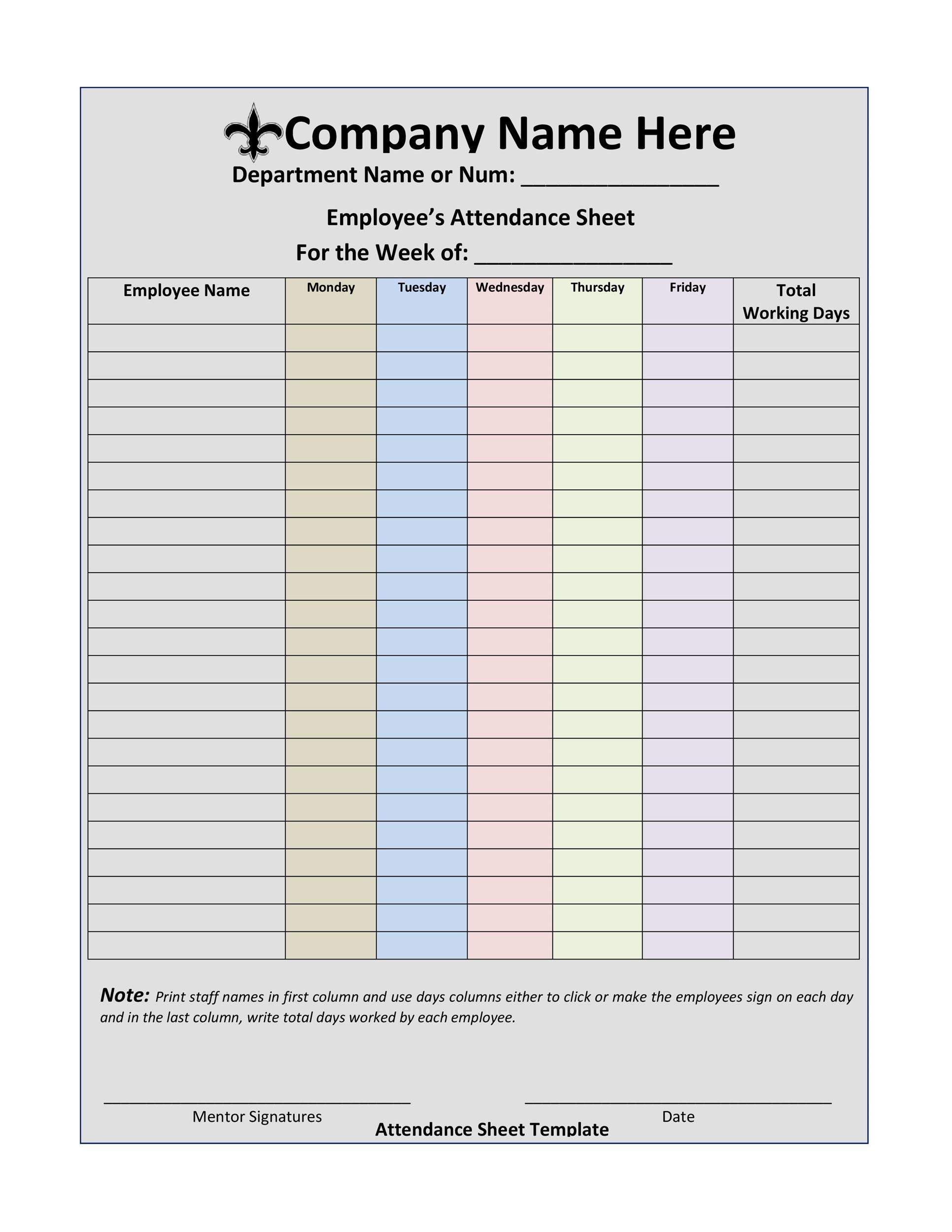 38-free-printable-attendance-sheet-templates