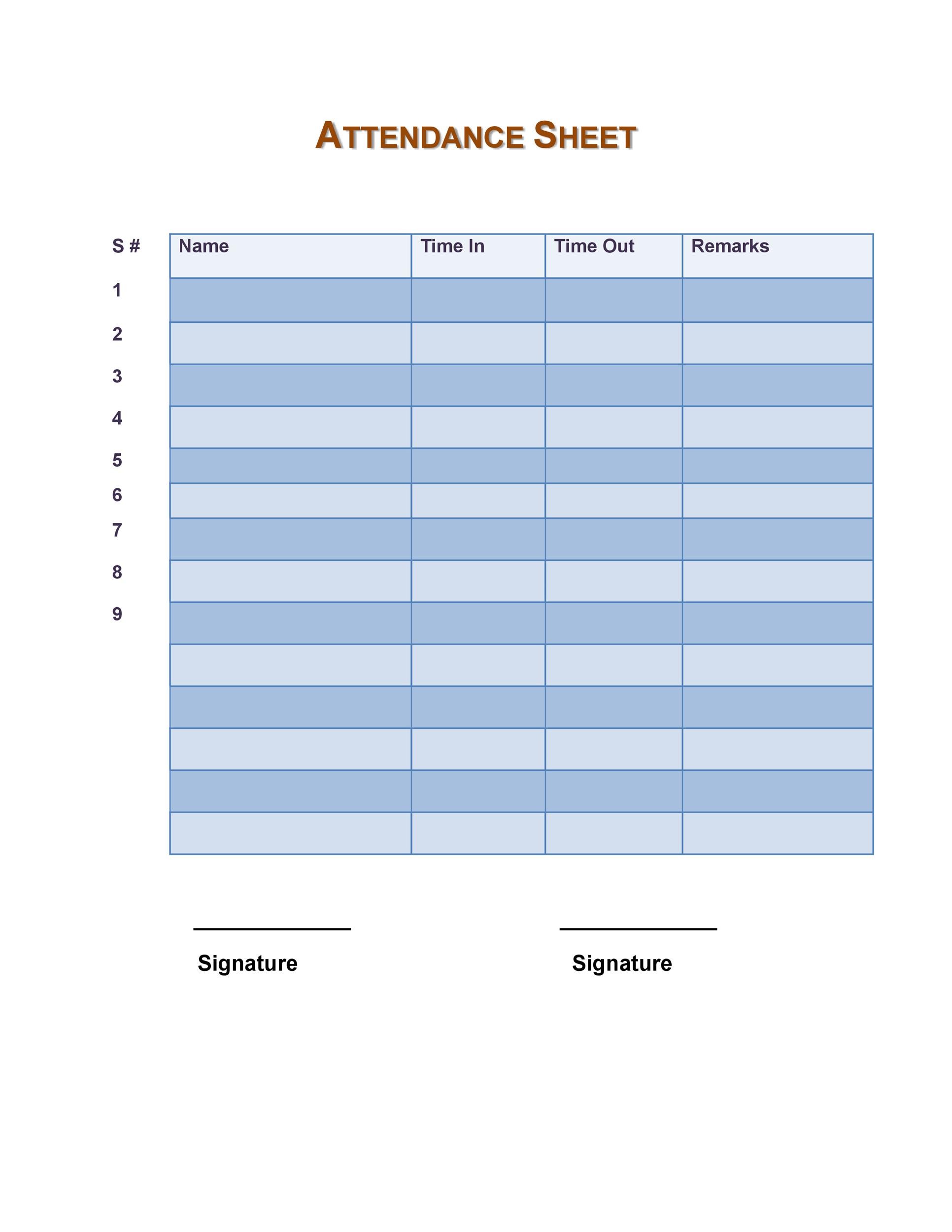 43 Free Printable Attendance Sheet Templates Templatelab 38080 Hot Sex Picture 8694