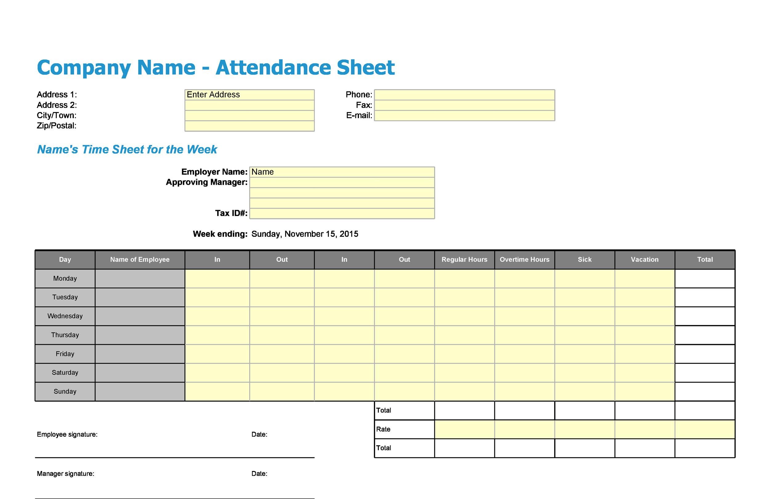 Printable Attendance Chart For Kids