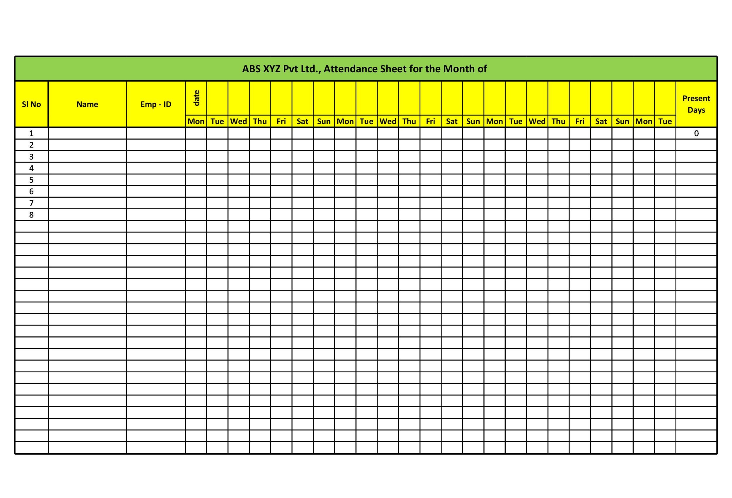Monthly Attendance Chart