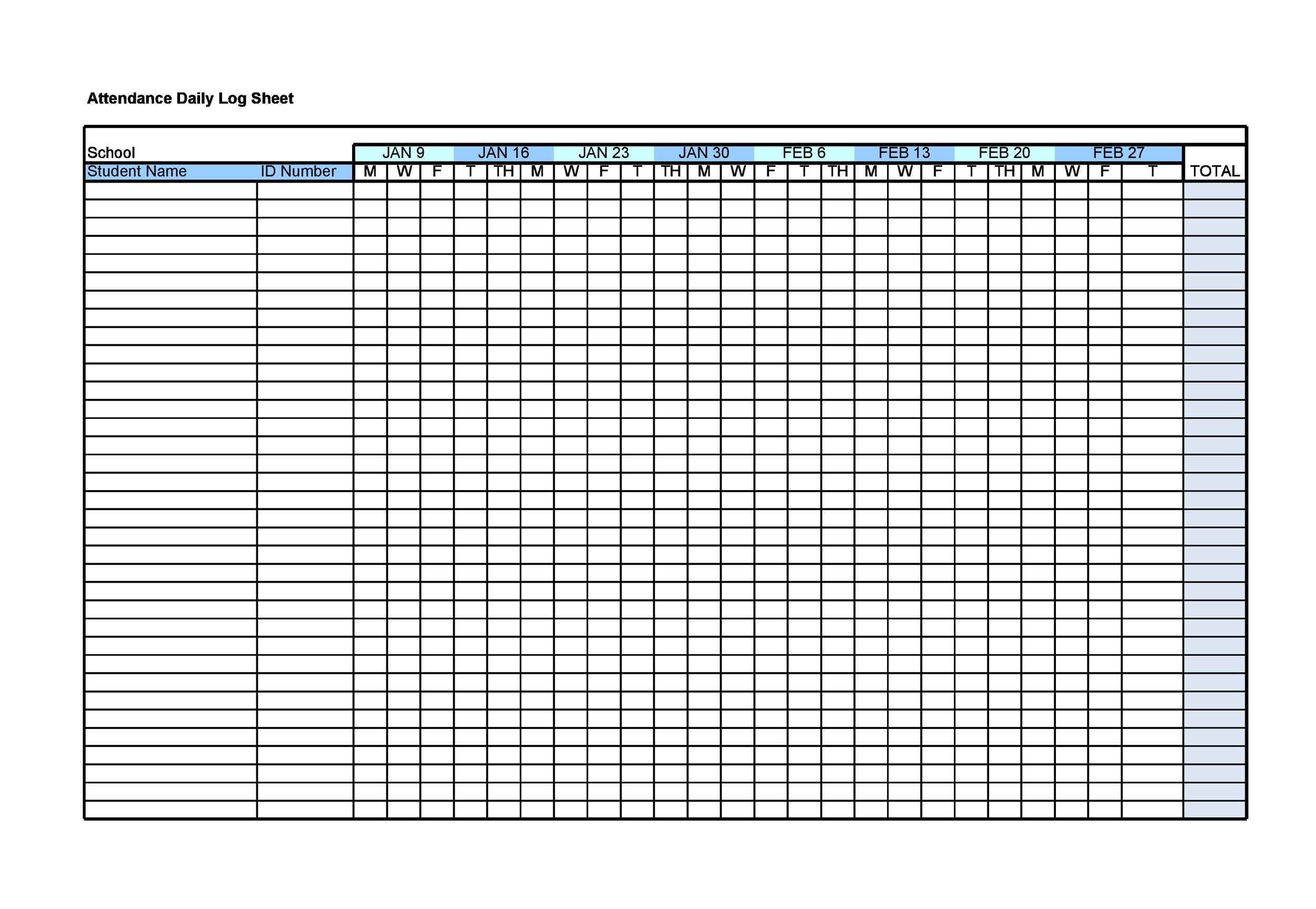 Free Printable Attendance Sheet 6868