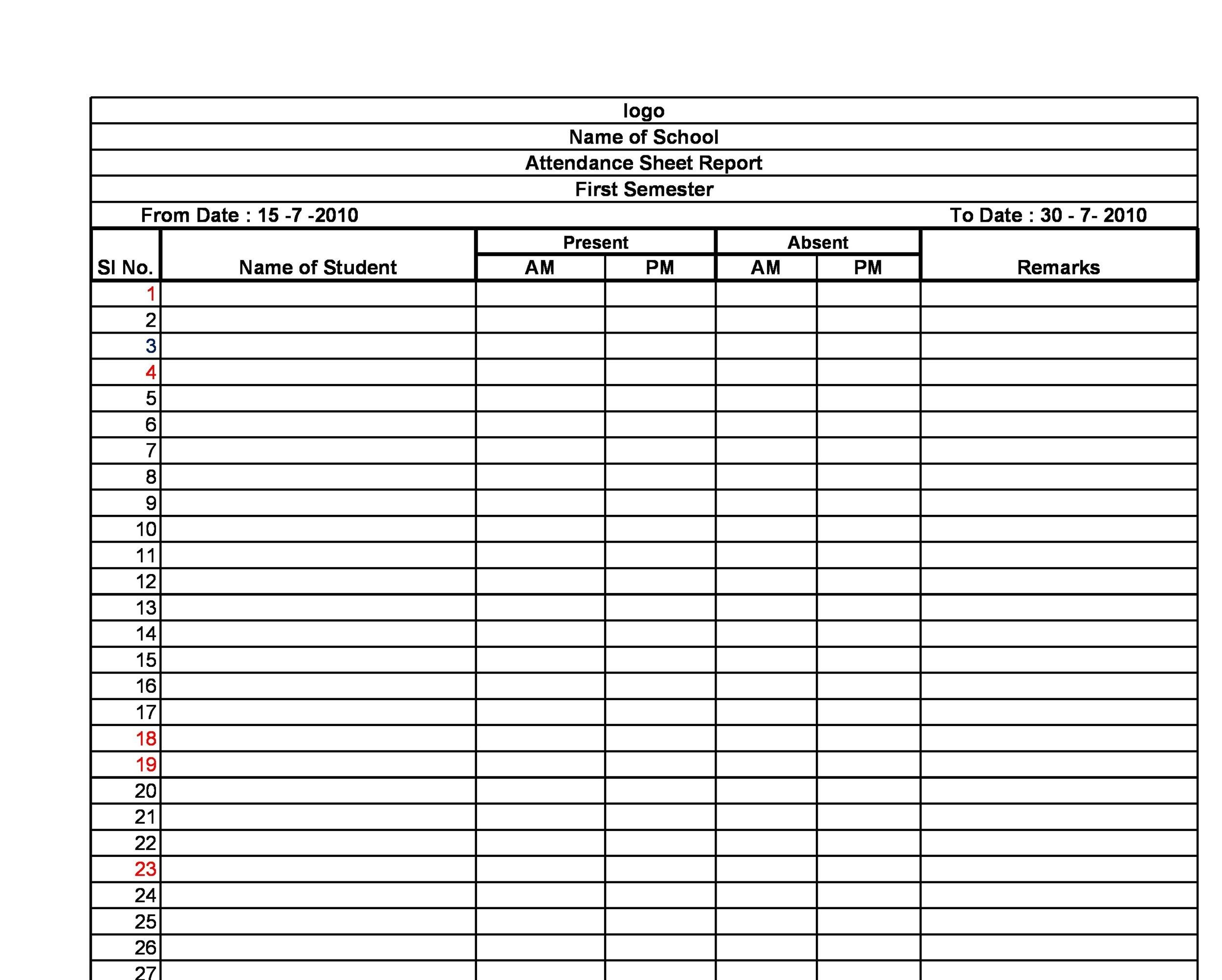 Preschool Attendance Chart Printable