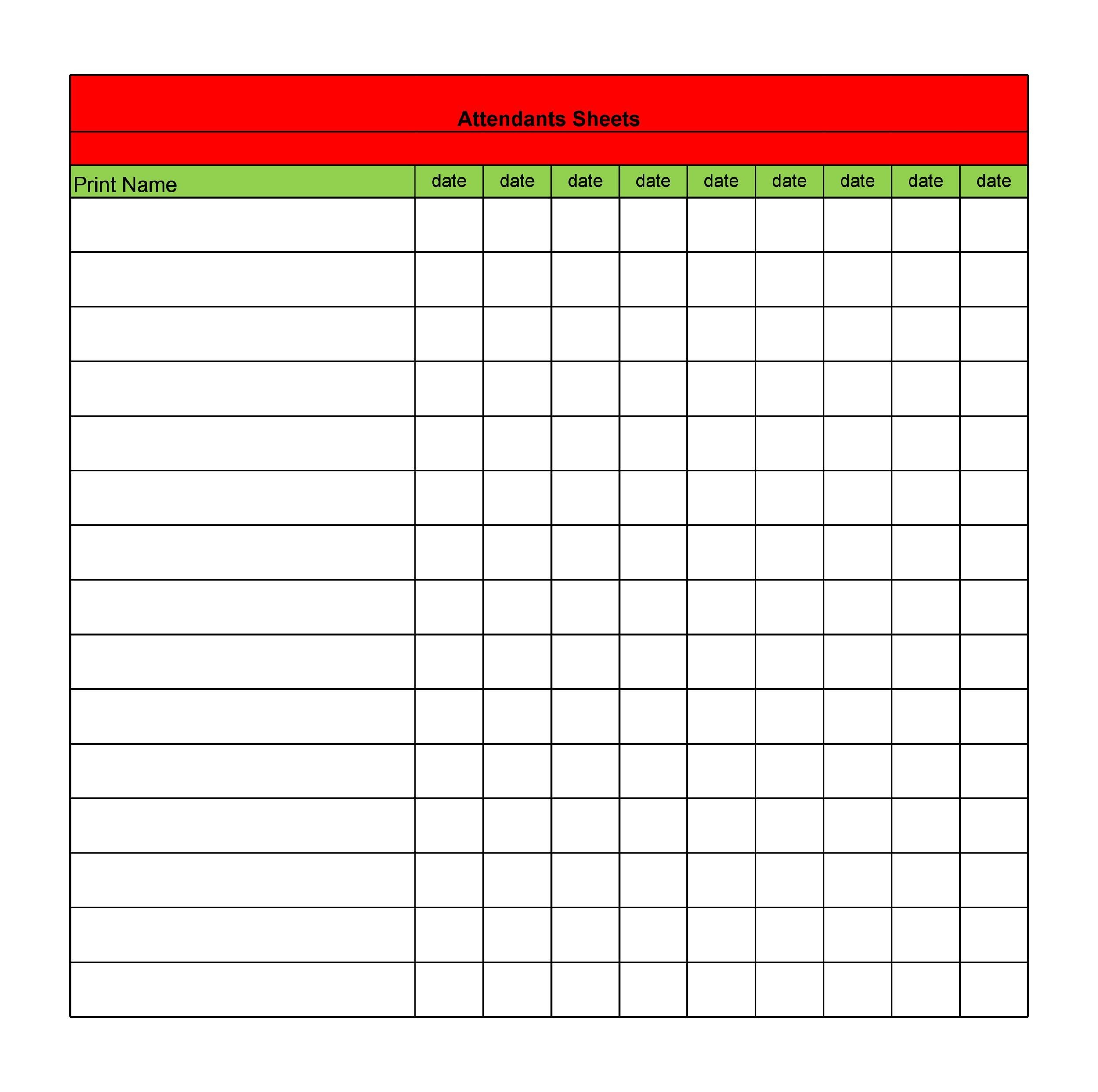 Printable Attendance Sheets Free