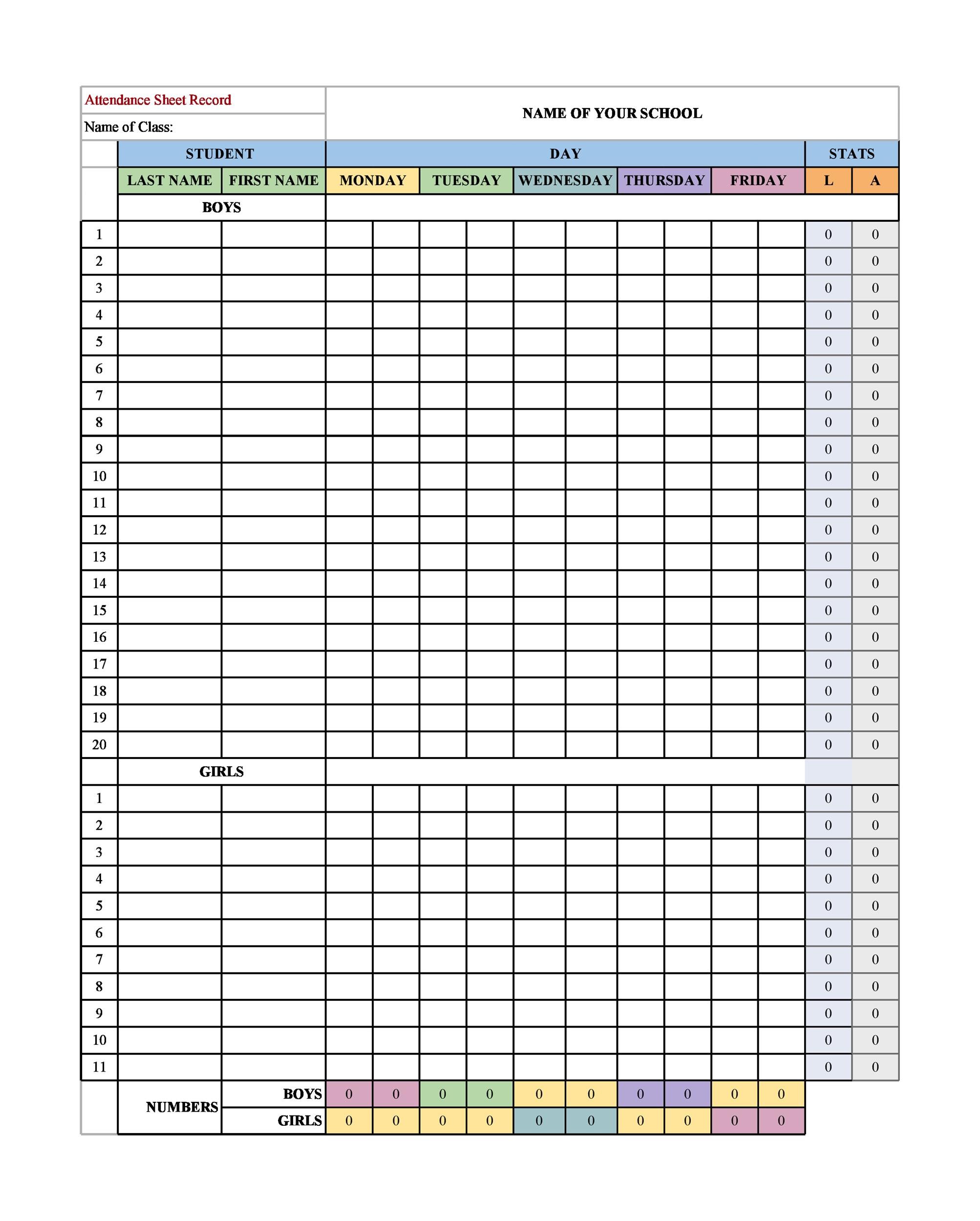 Attendance Chart Template Free