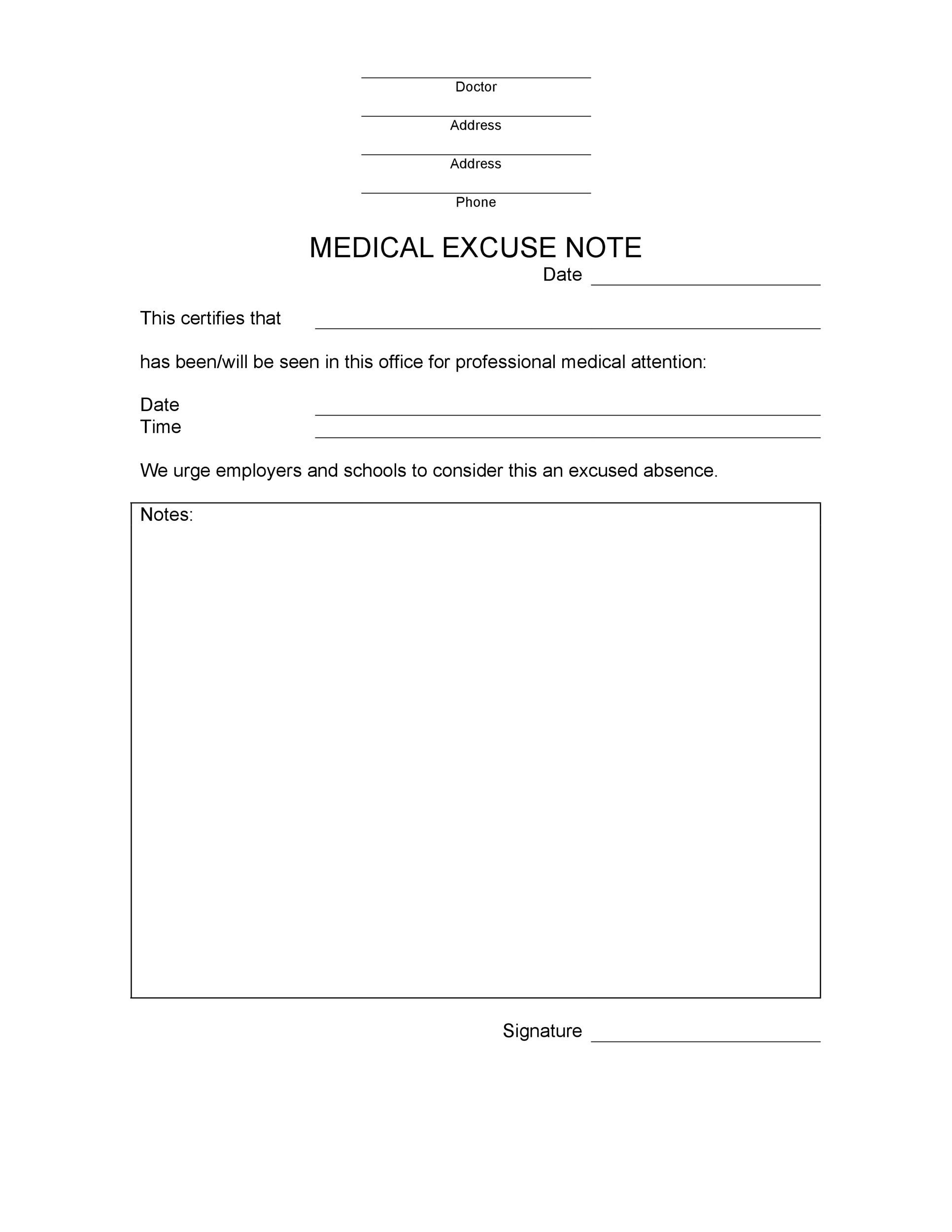 Printable Doctors Note