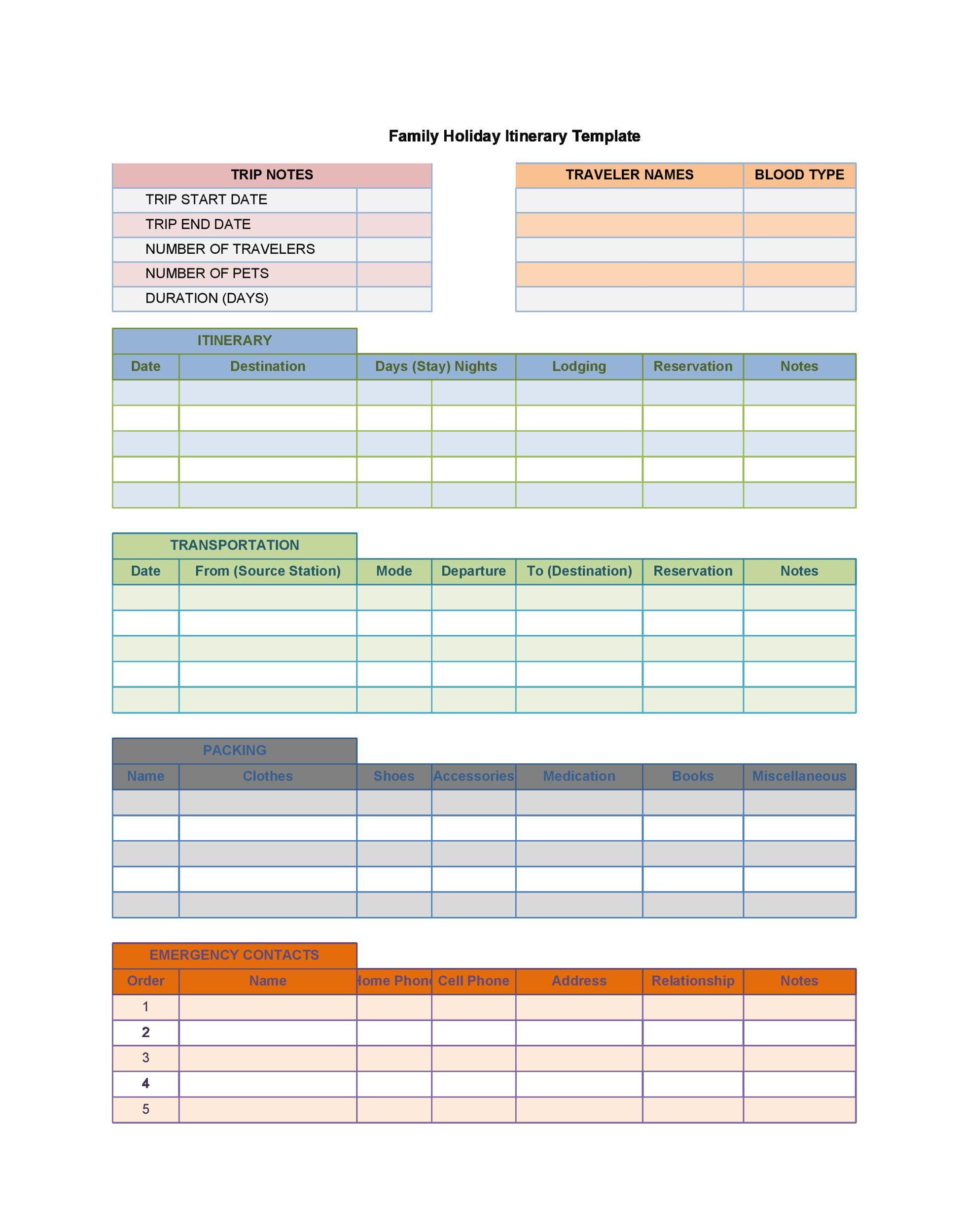 Printable Itinerary Template