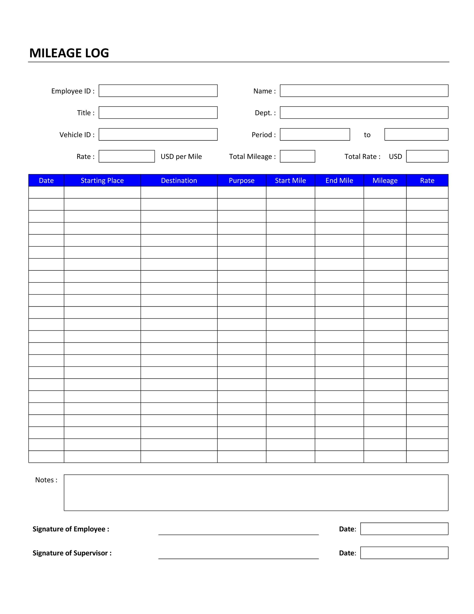 30 Printable Mileage Log Templates (Free) Template Lab