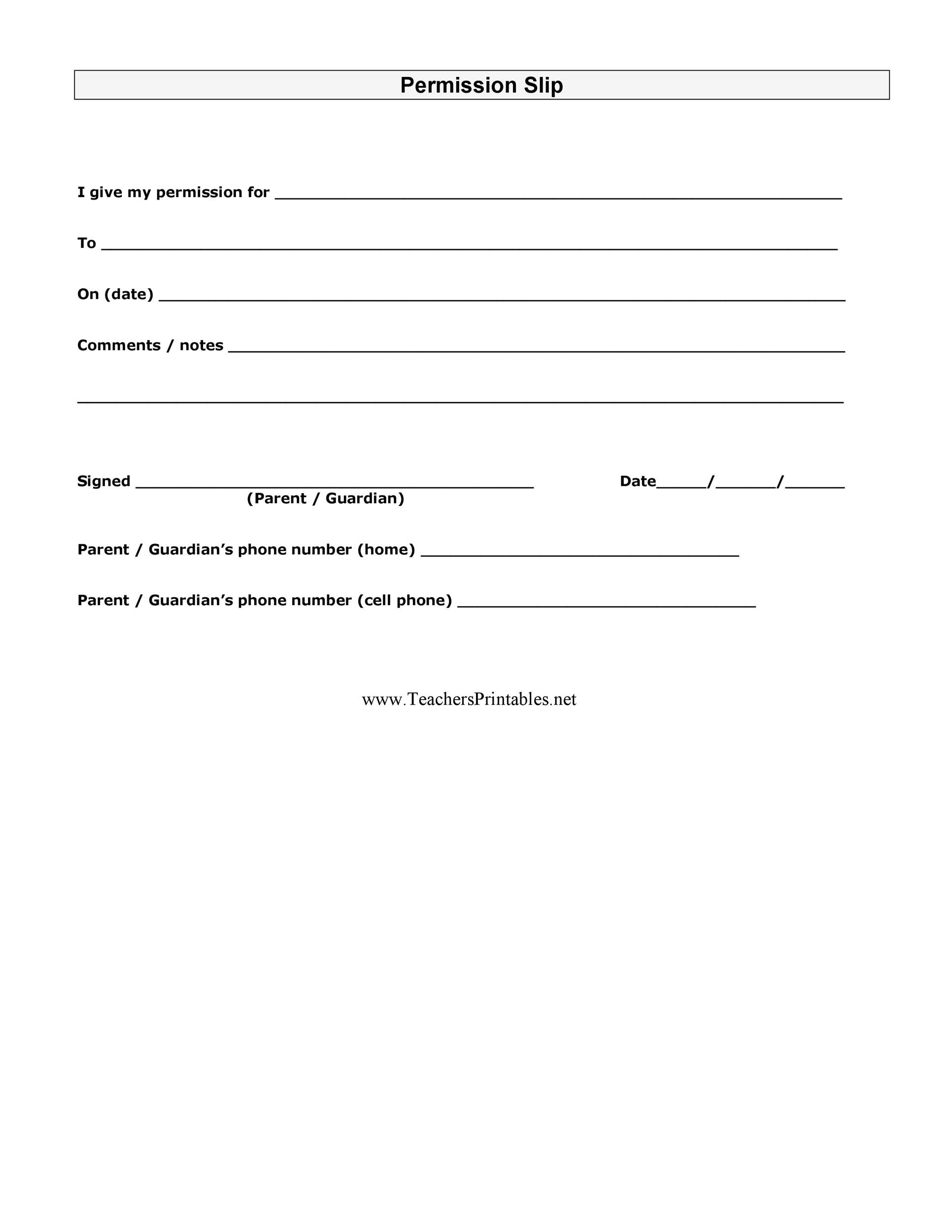 Free Printable Permission Slip Template