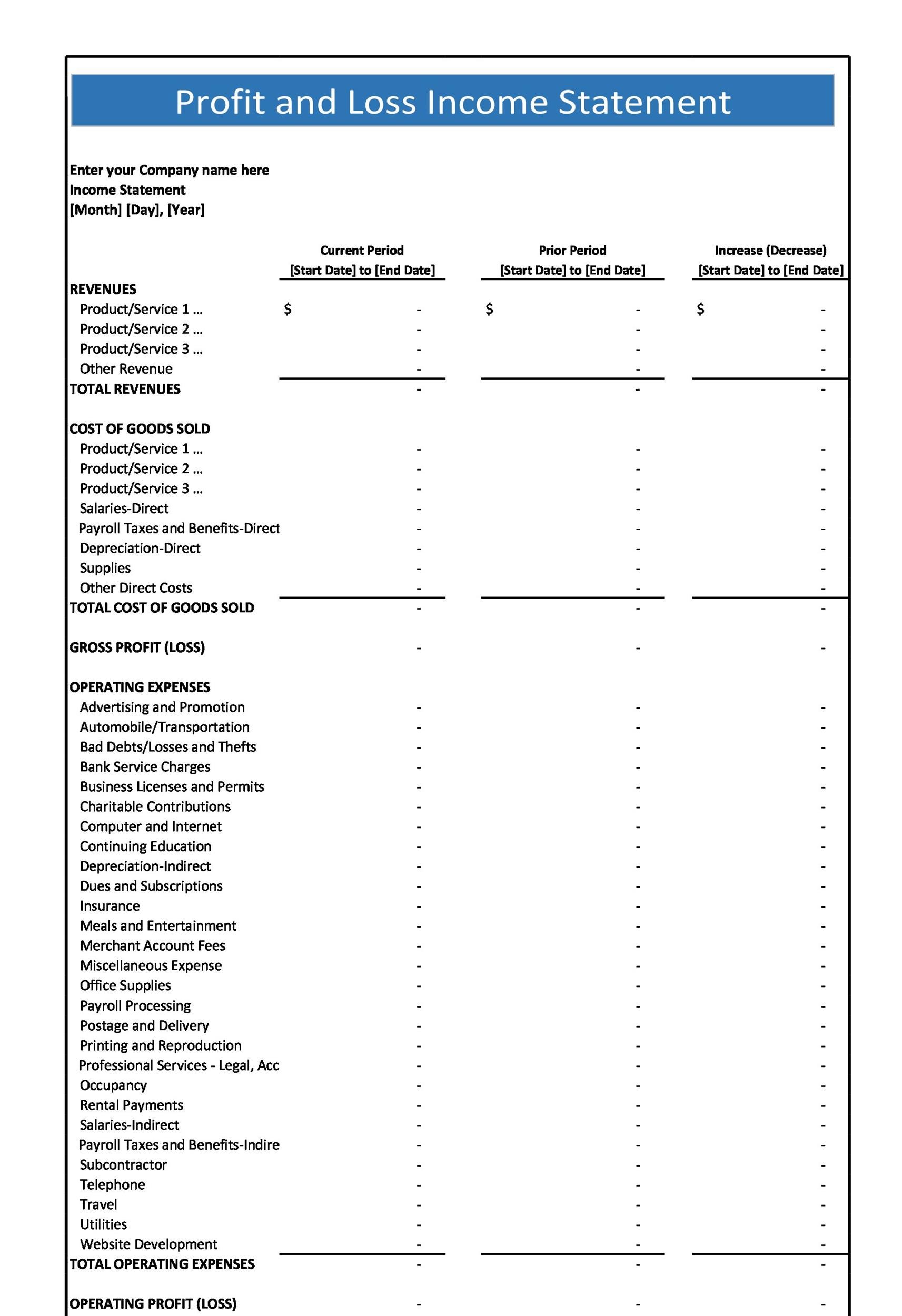 35  Profit and Loss Statement Templates Forms