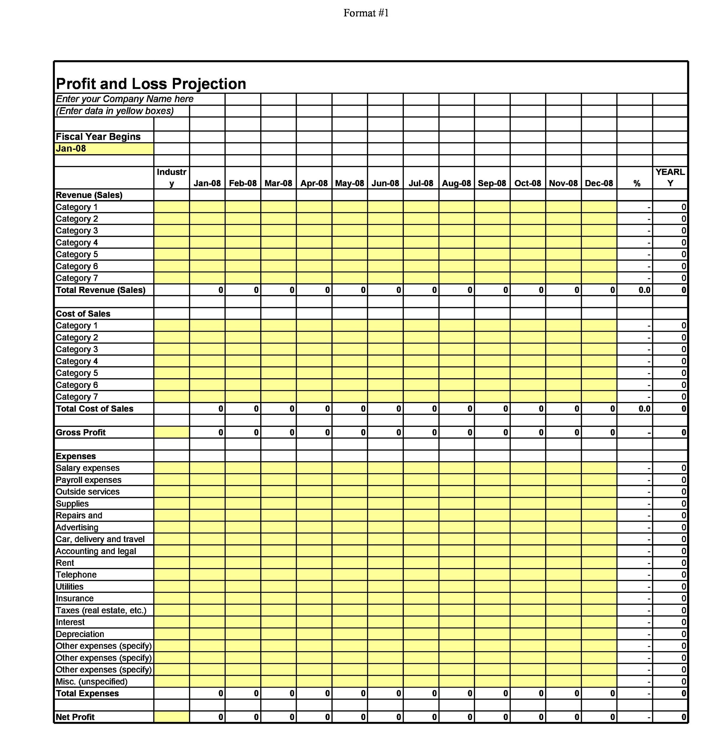 Profit To Loss Statement Template