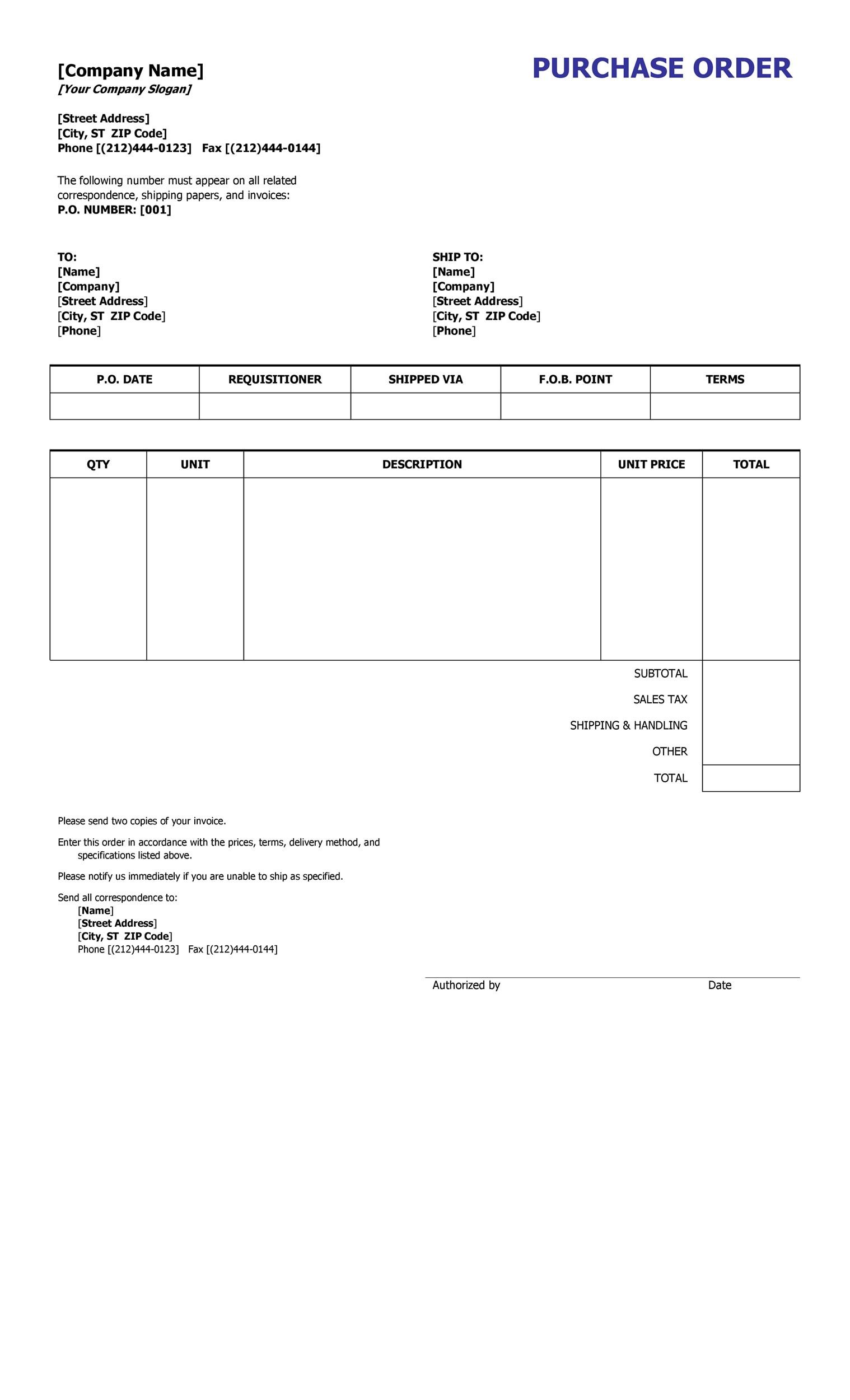 37 Free Purchase Order Templates In Word Excel