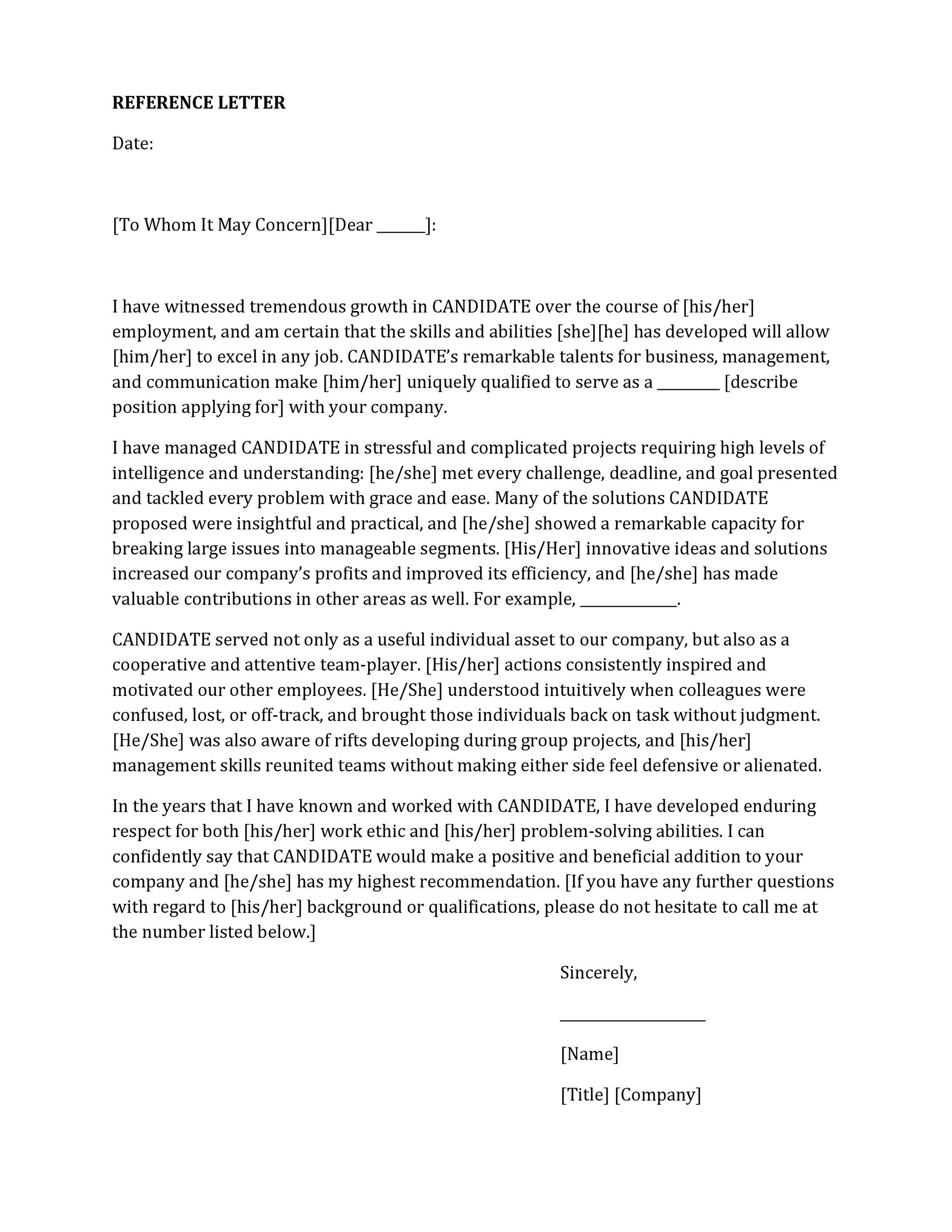 Personal Reference Letter Sample Template