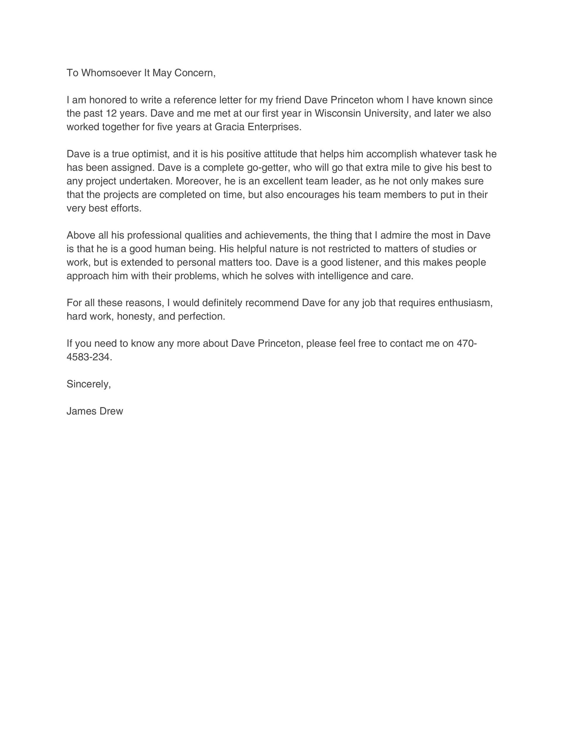 Reference letter sample picture