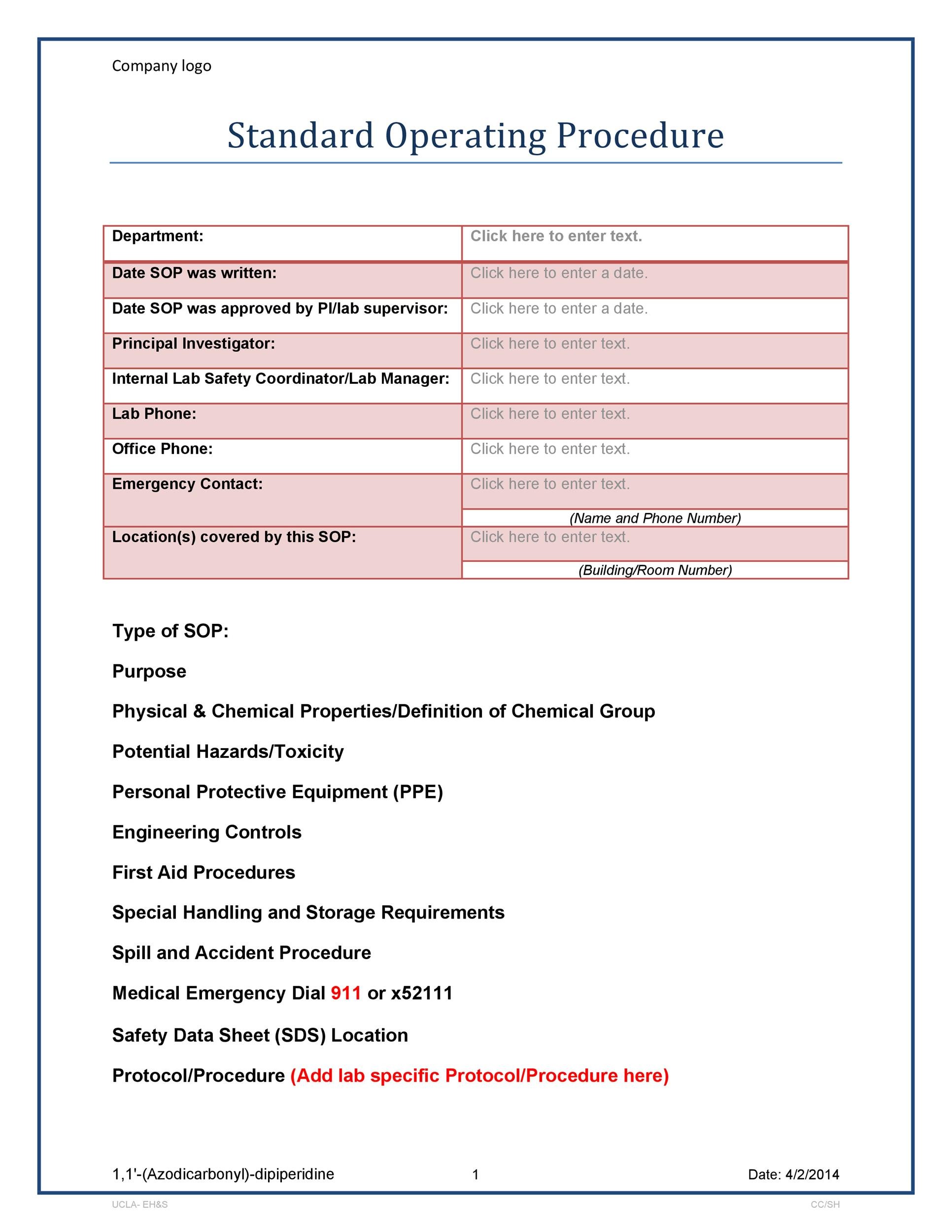 Sop Checklist Template Excel