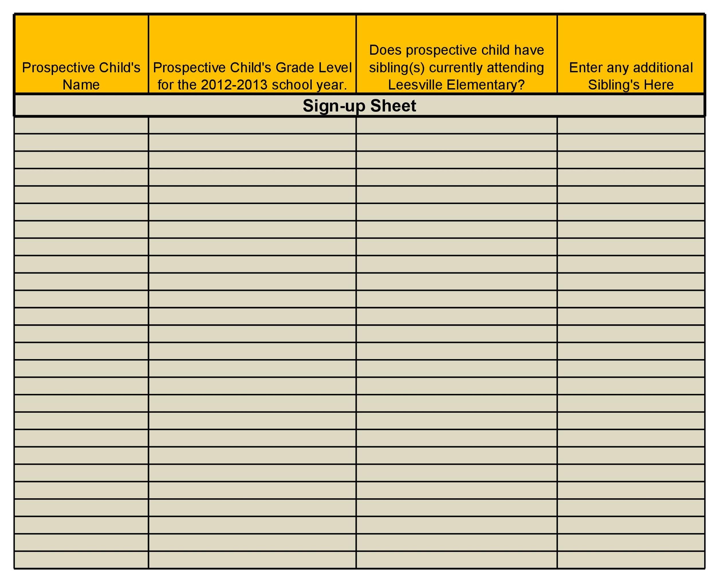 40 Sign Up Sheet / Sign In Sheet Templates (Word Excel)