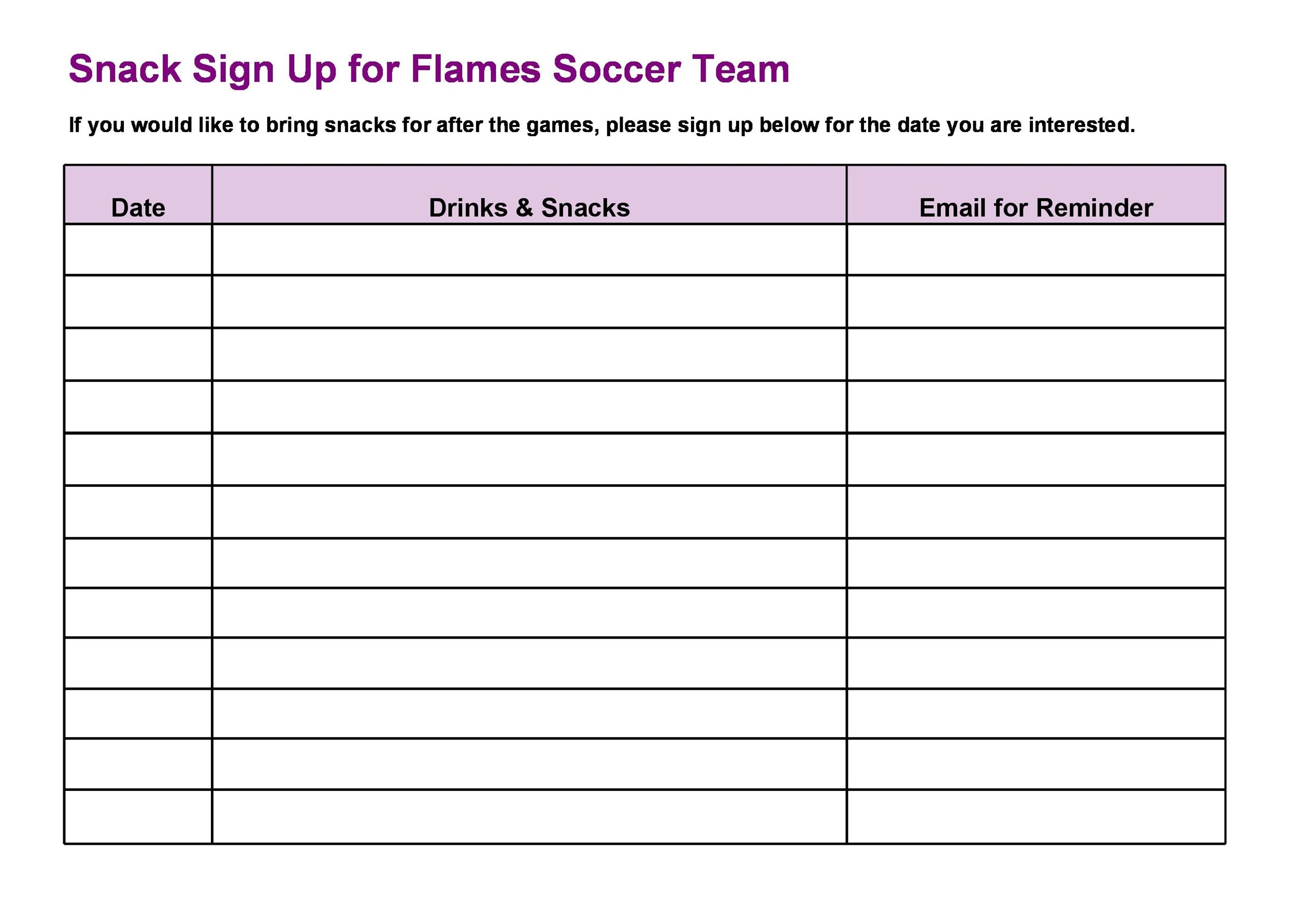 Snack Schedule Template 7 Free Word Excel Pdf Document