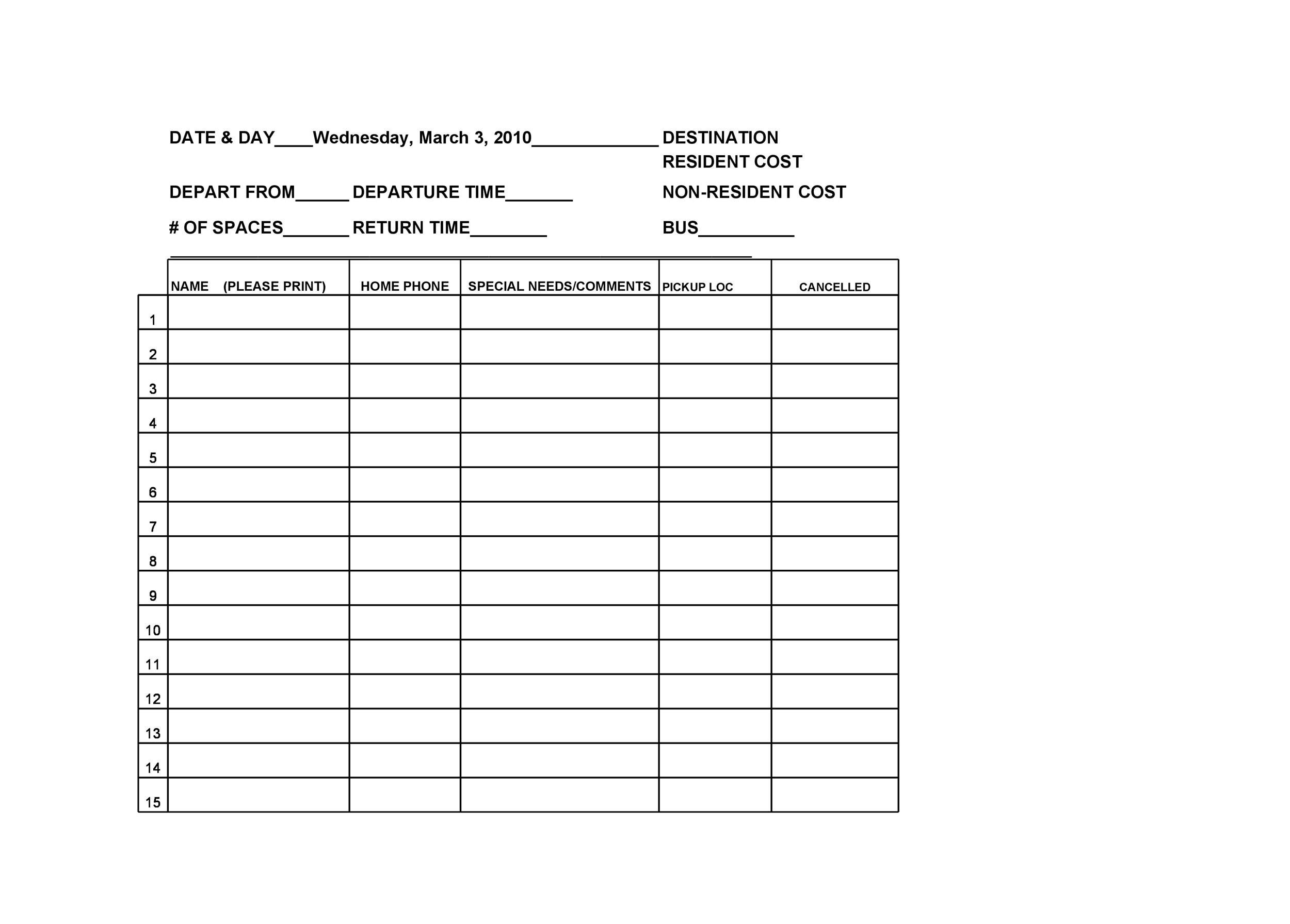 Printable Sign Up Sheet Free 7347