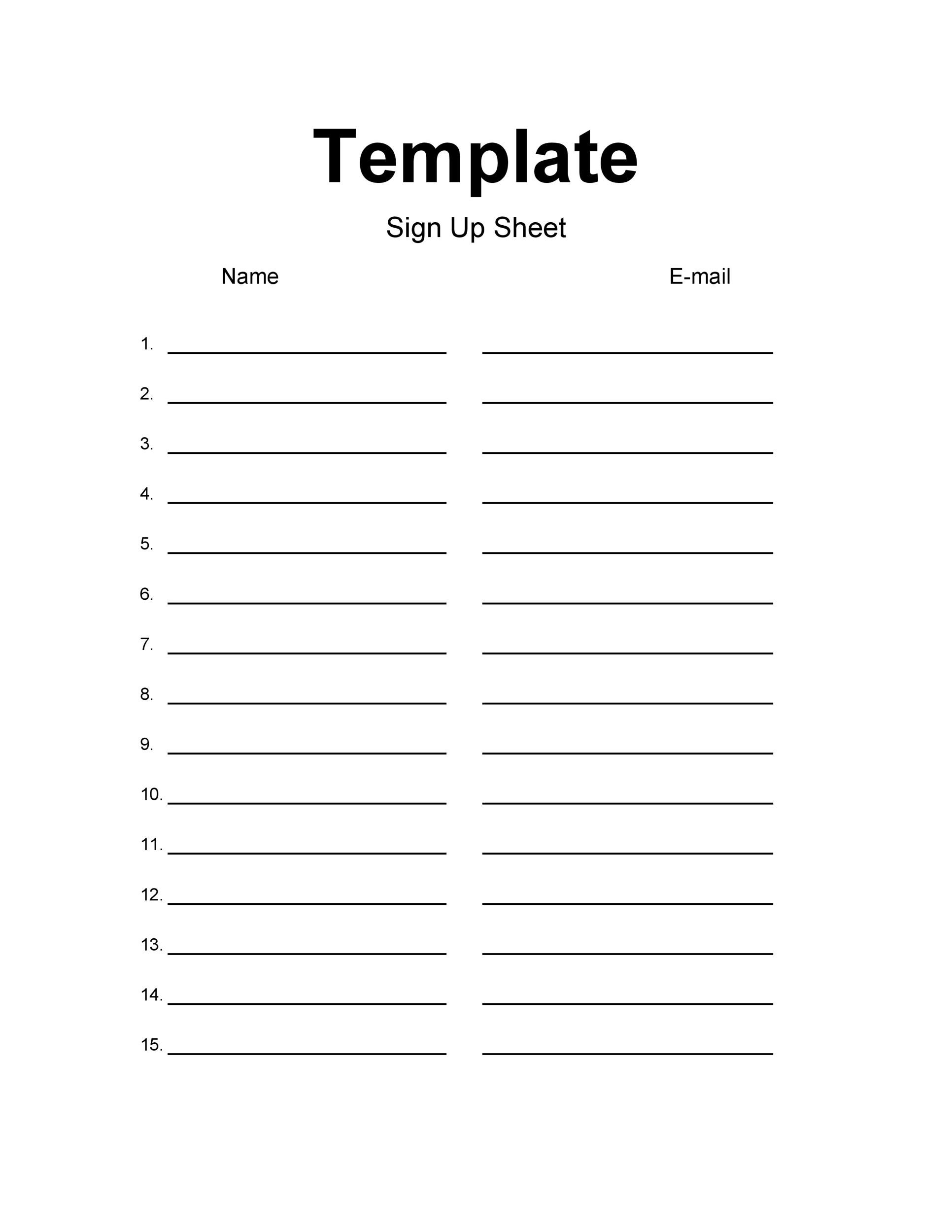 Free Printable Blank Sign Up Sheet