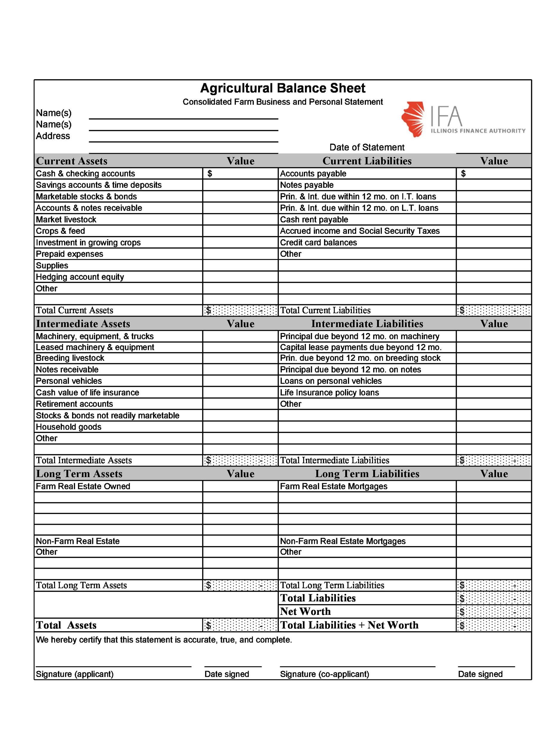 Free Printable Balance Sheet Template