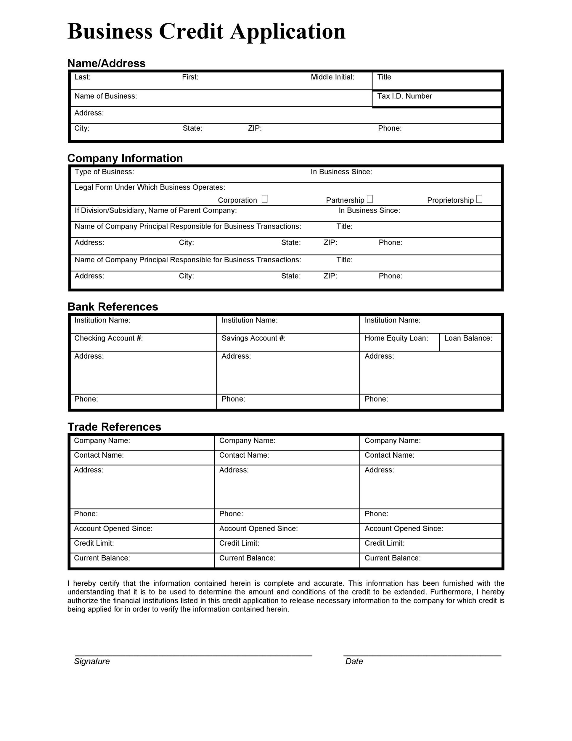 Credit Application Form Printable