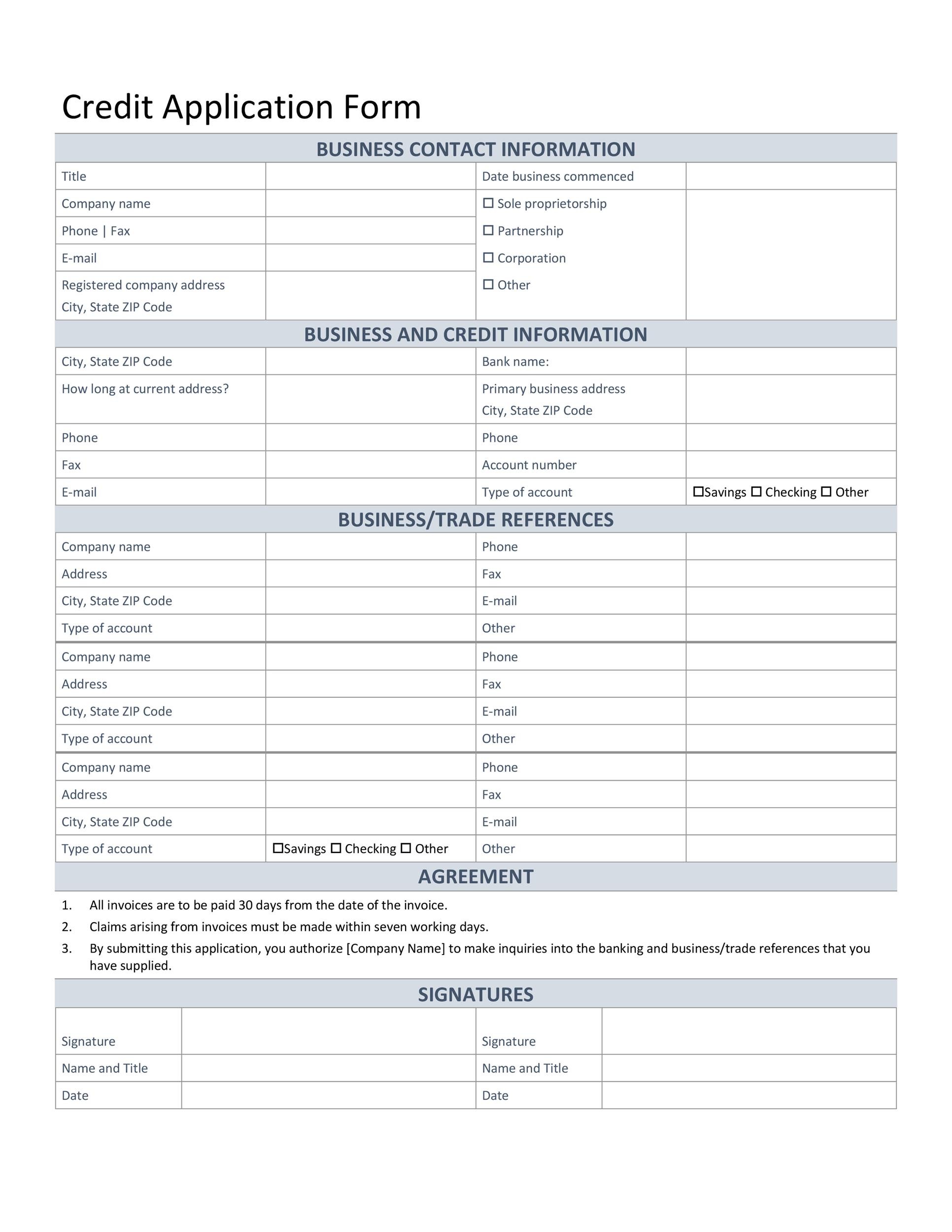 40 Free Credit Application Form Templates & Samples