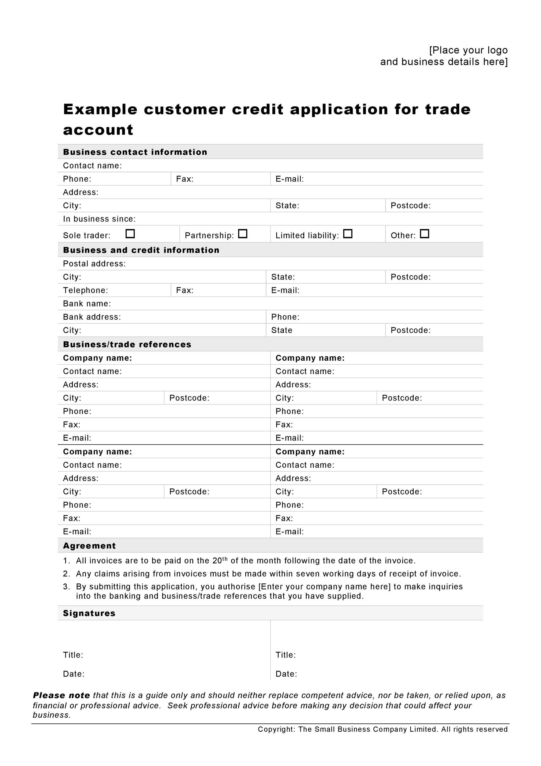 Business Account Application Form Template