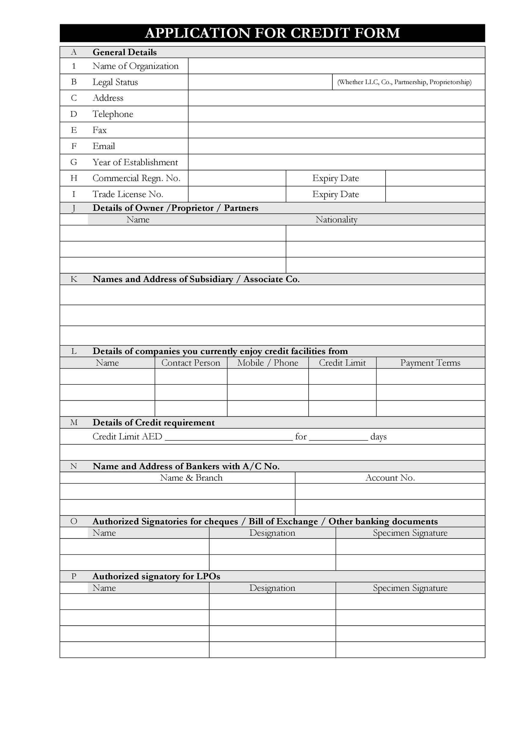 Free Printable Business Credit Application Form