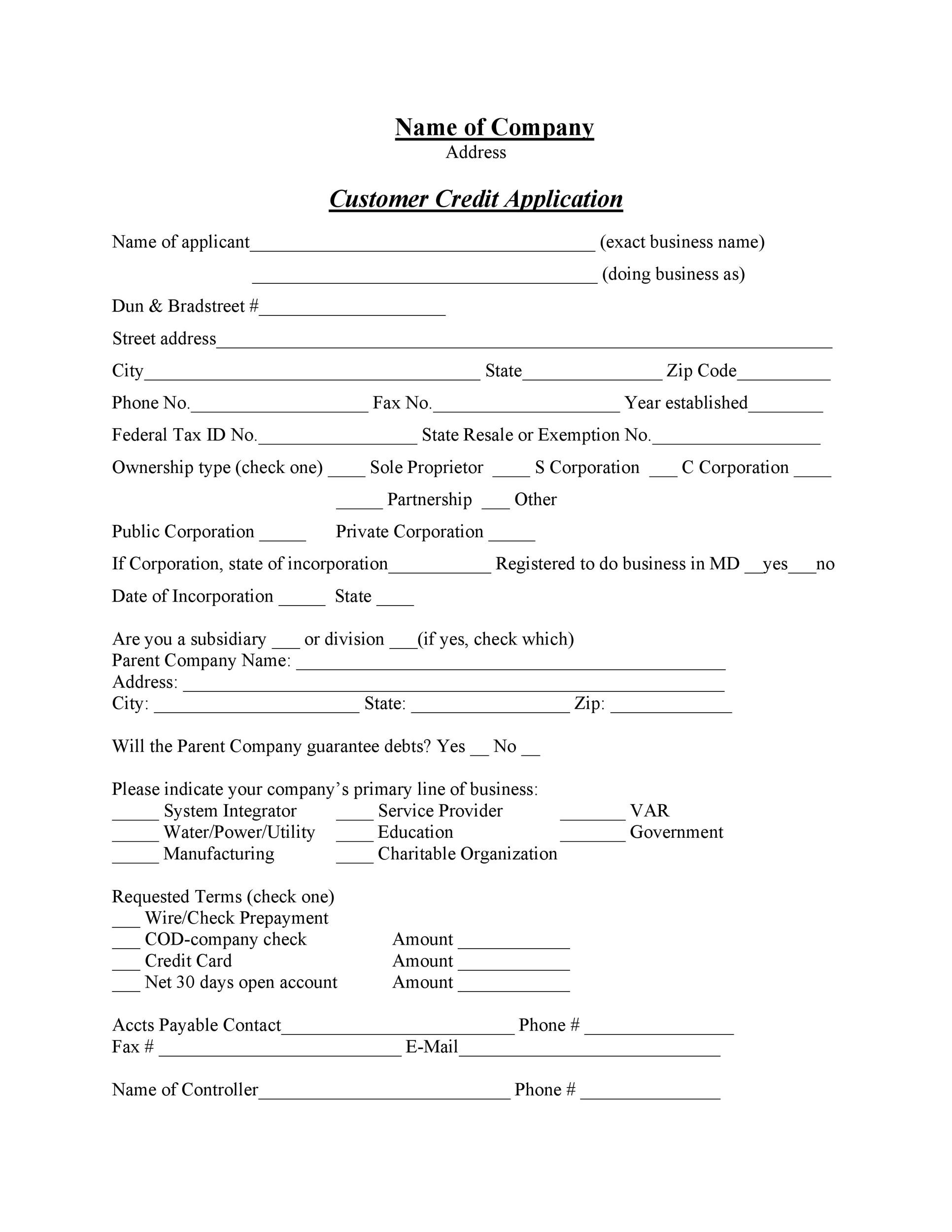 Business Account Application Form Template