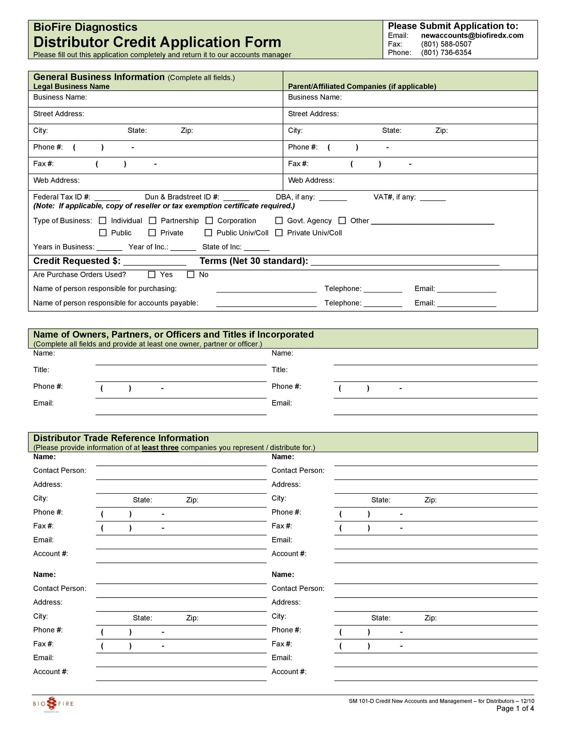 40 Free Credit Application Form Templates And Samples 4825