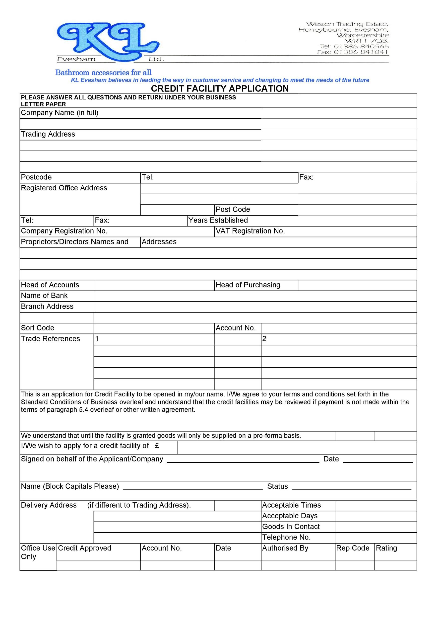 Business Credit Application Form Template