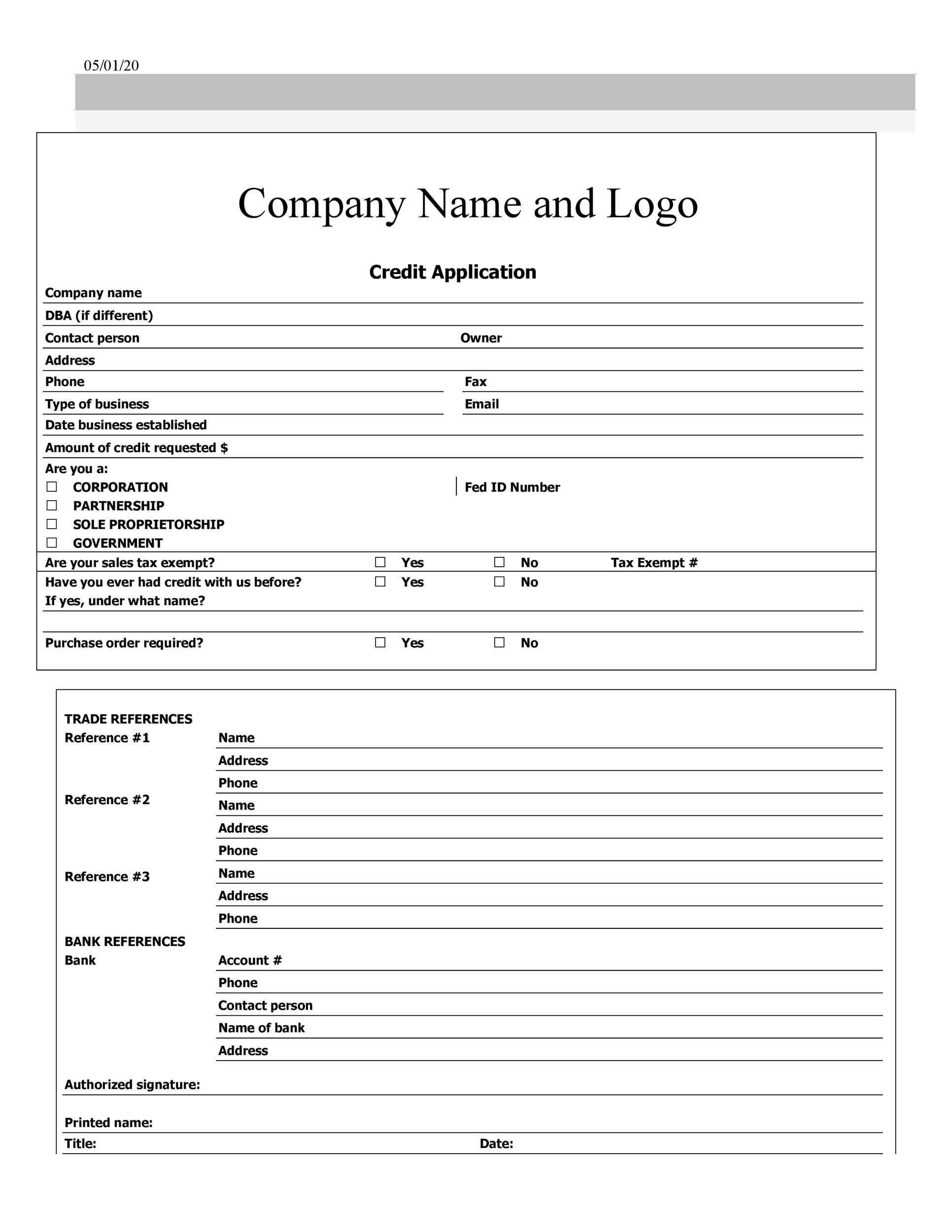 40 Free Credit Application Form Templates Samples