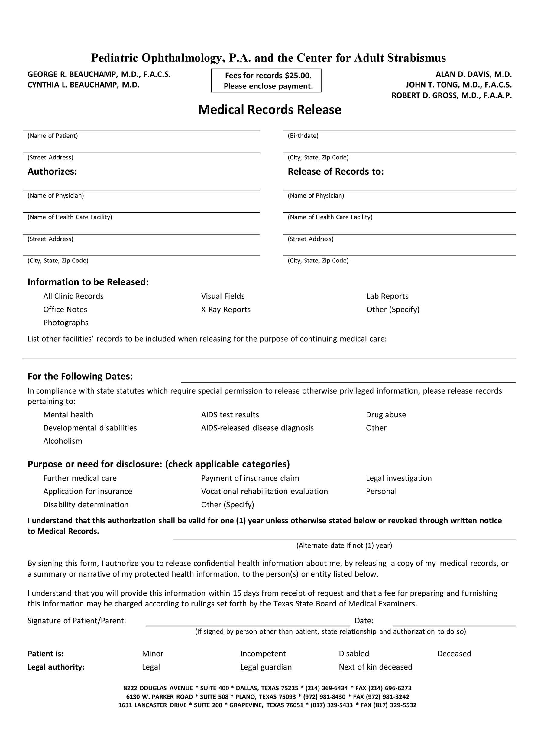 30 Medical Release Form Templates Template Lab 6231