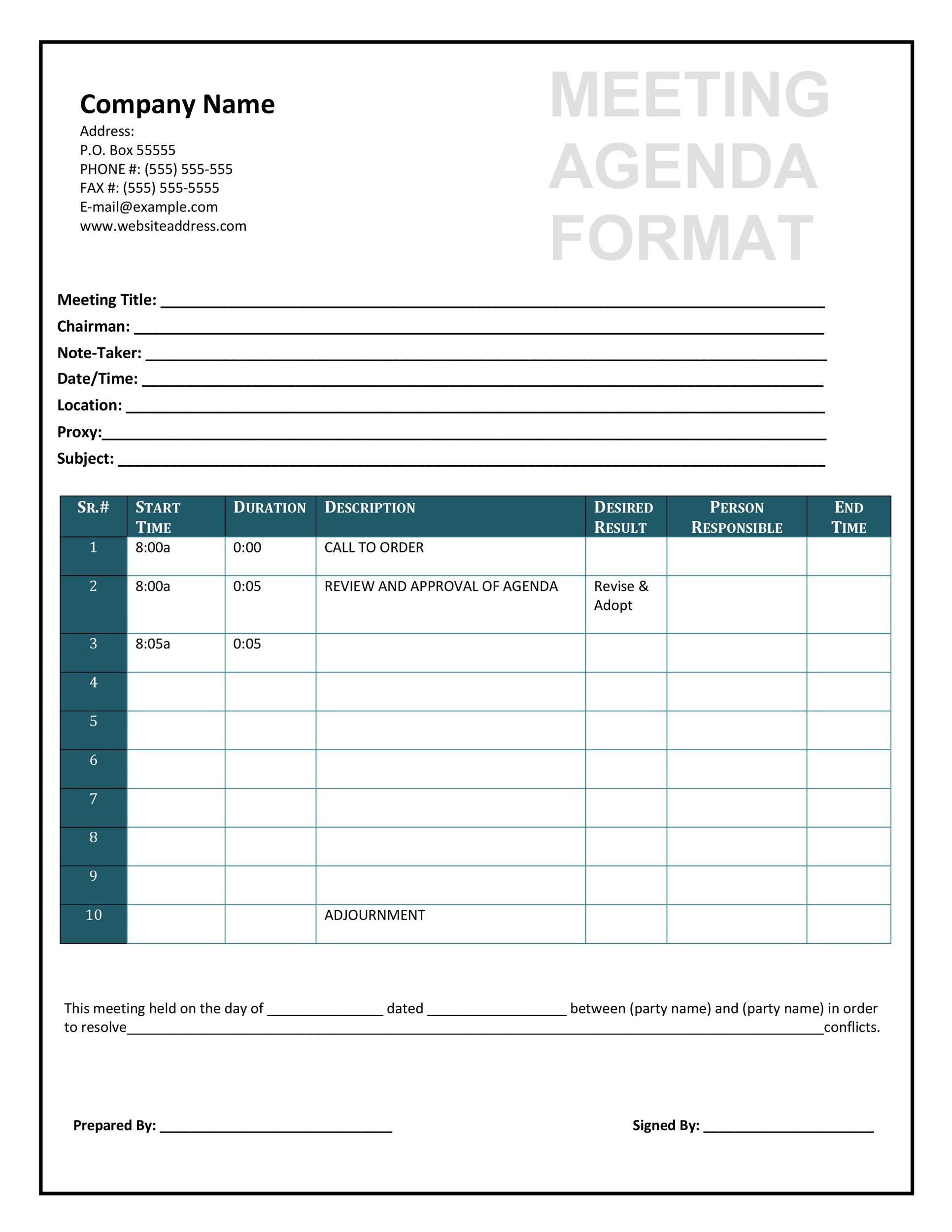 Agenda Templates For Meetings