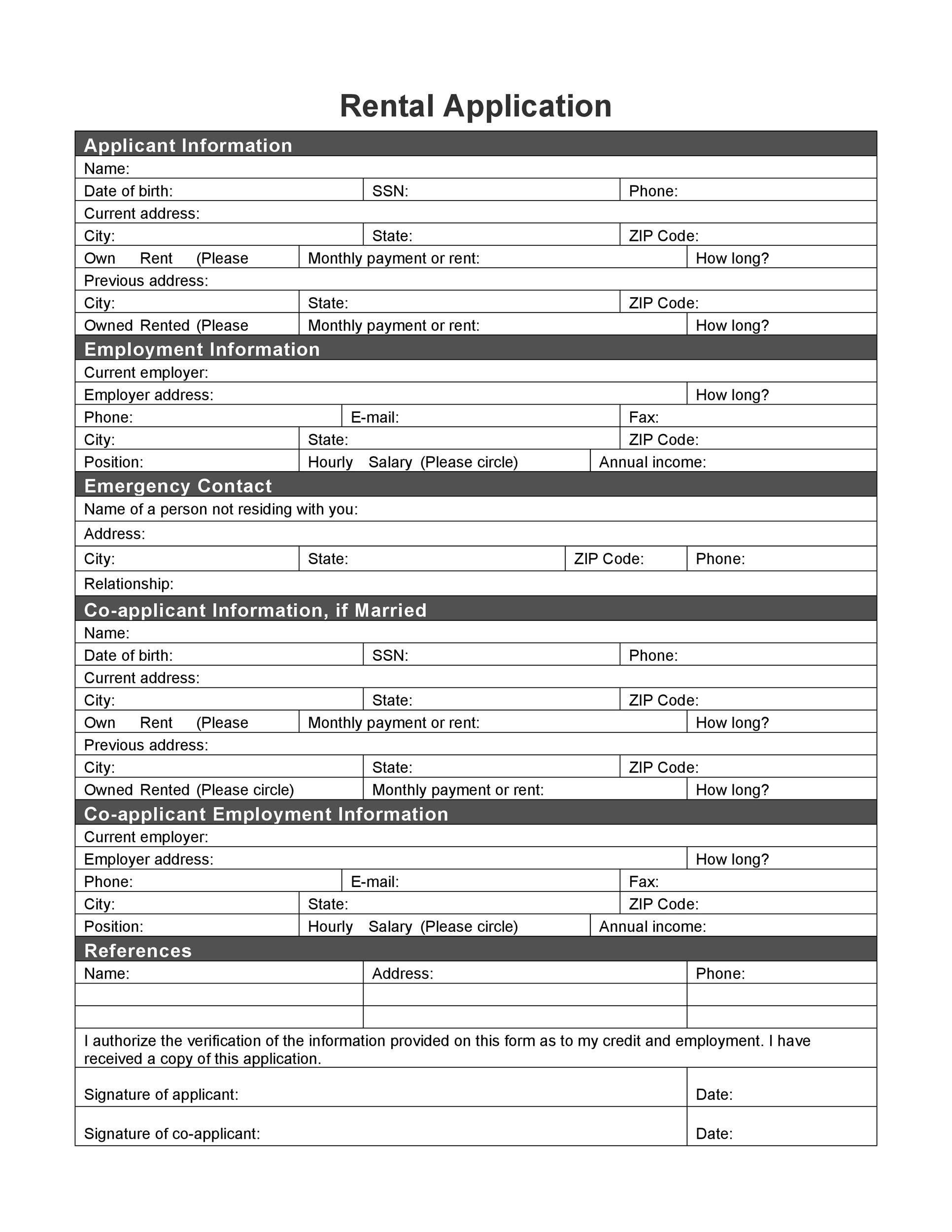 Rental Application Forms Free Printable Printable World Holiday