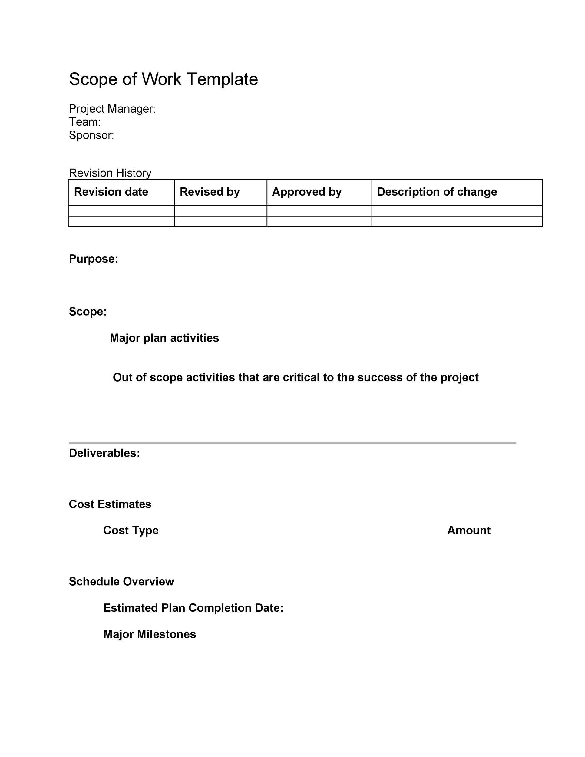 Sample Example Format Templates: Scope Of Work Template Free Download