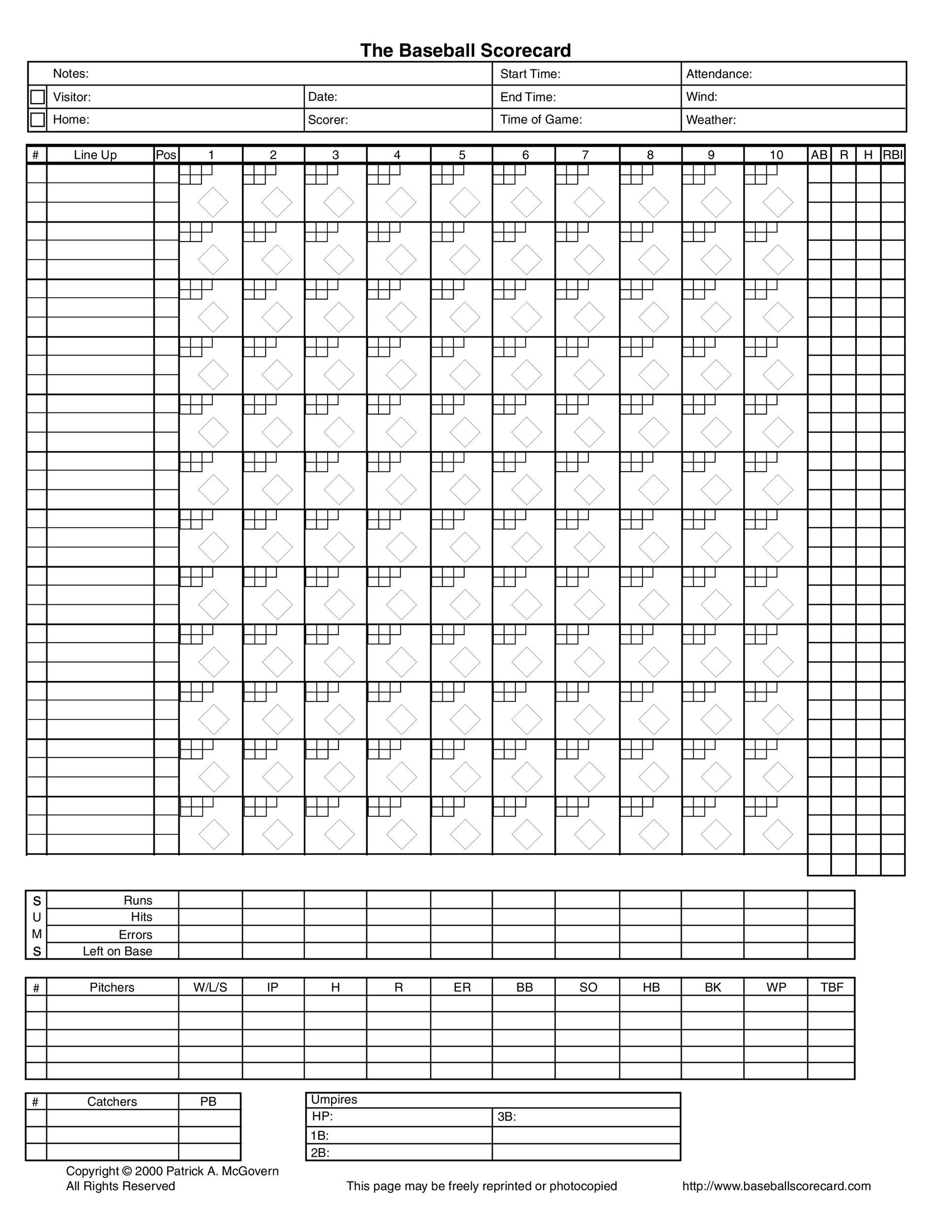 Baseball Score Sheet Free Printable